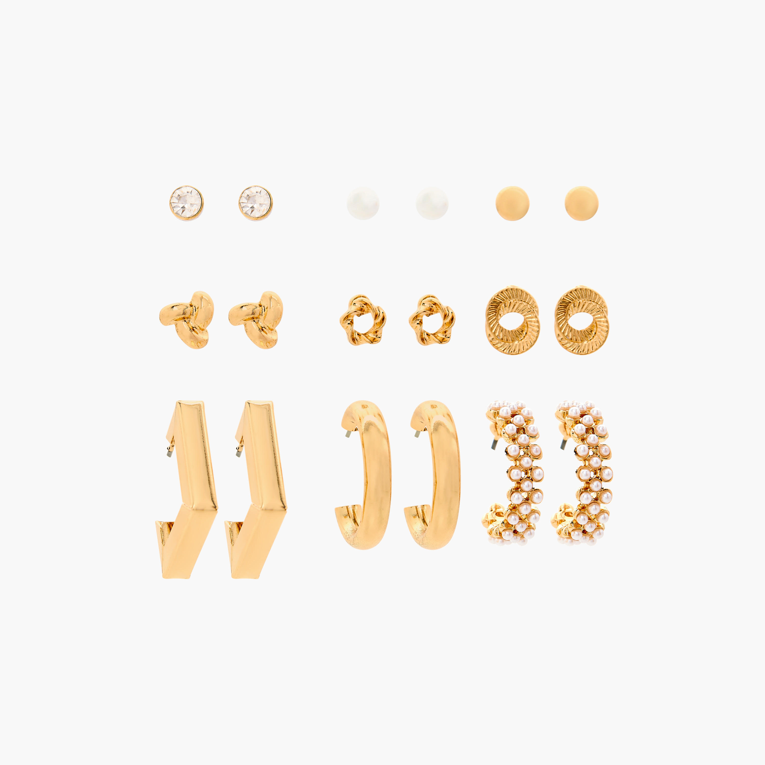 حلق ميتاليك متنوّع بمكبس إغلاق خلفي من جلوو - عبوة من 9-women-watchesandjewellery-jewellery-earrings-image-1