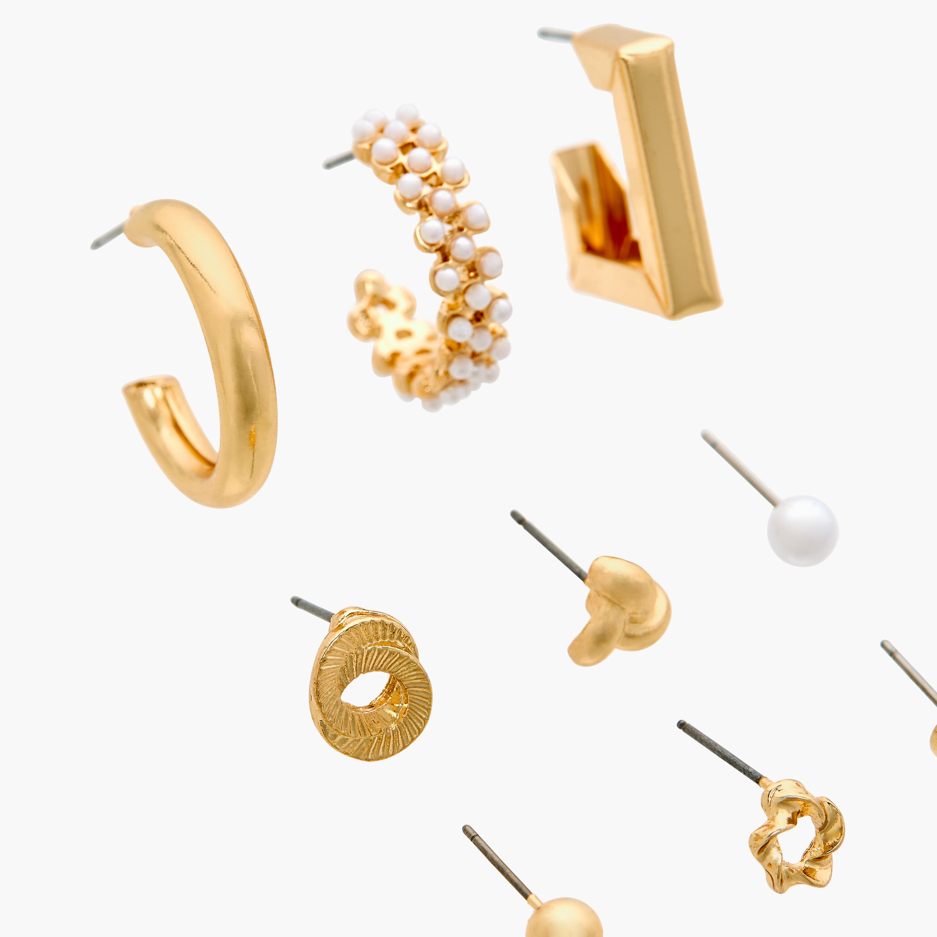 حلق ميتاليك متنوّع بمكبس إغلاق خلفي من جلوو - عبوة من 9-women-watchesandjewellery-jewellery-earrings-image-3