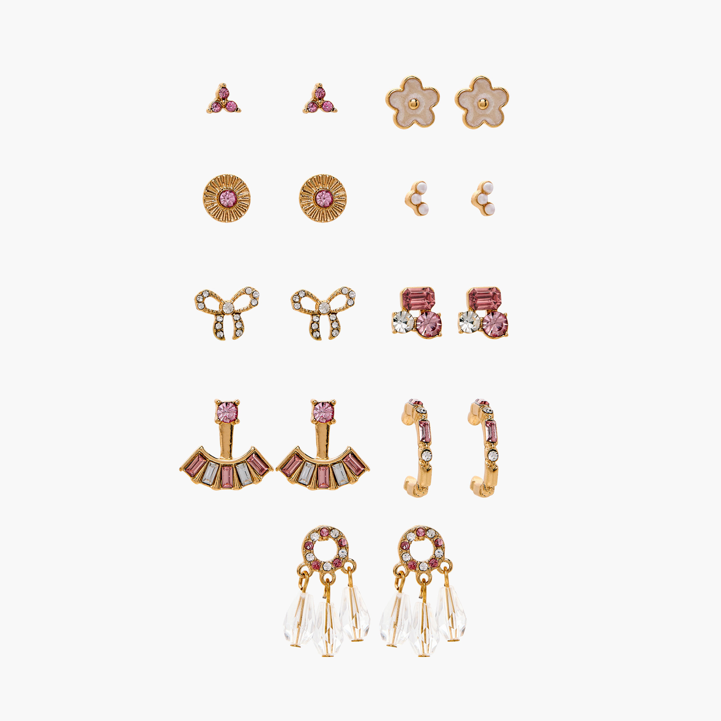 Set of 9 - Gloo Metallic Stud Earrings with Pushback Closure-women-watchesandjewellery-jewellery-earrings-image-1