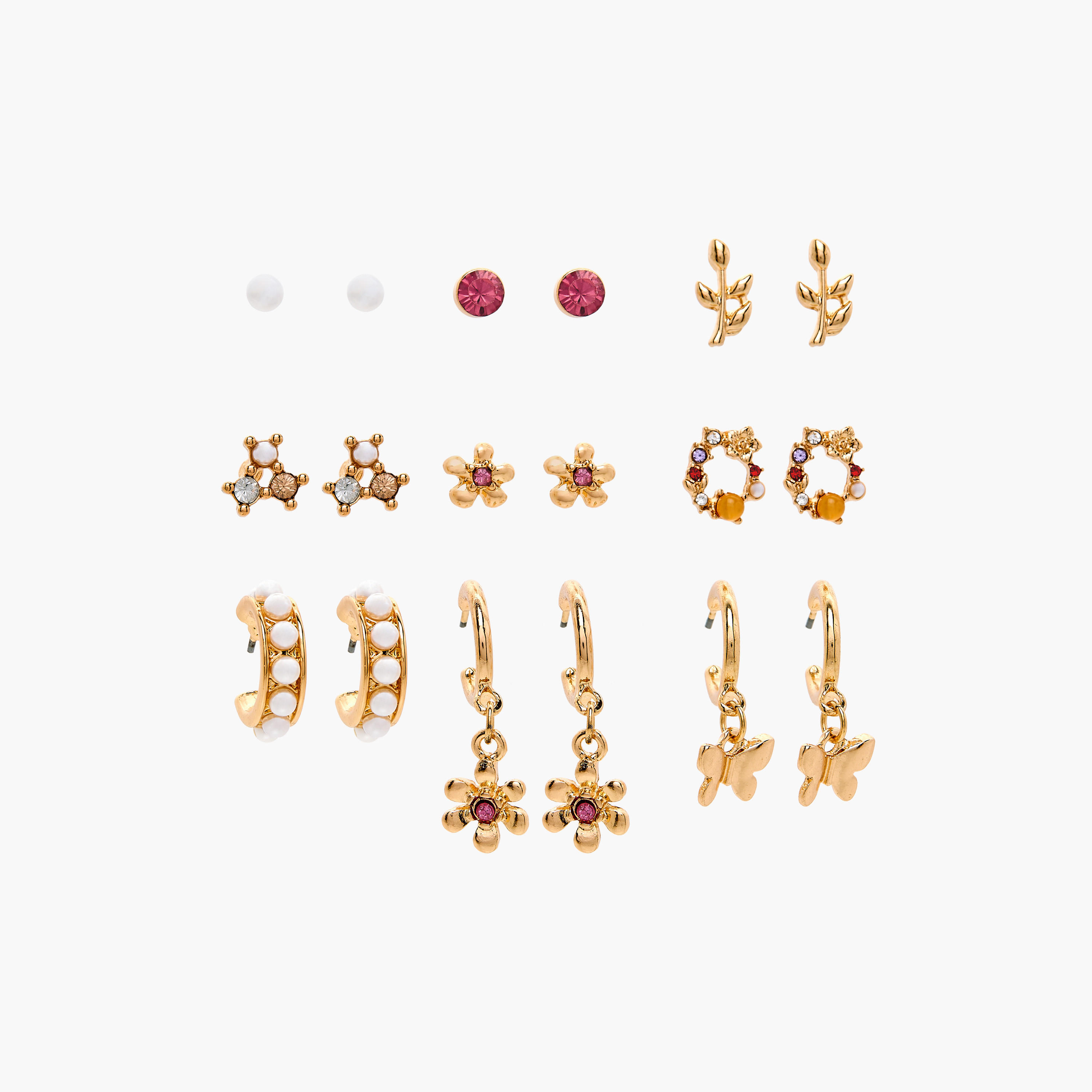 حلق ميتاليك بمكبس إغلاق خلفي من جلوو - مجموعة 9 أزواج-women-watchesandjewellery-jewellery-earrings-image-1