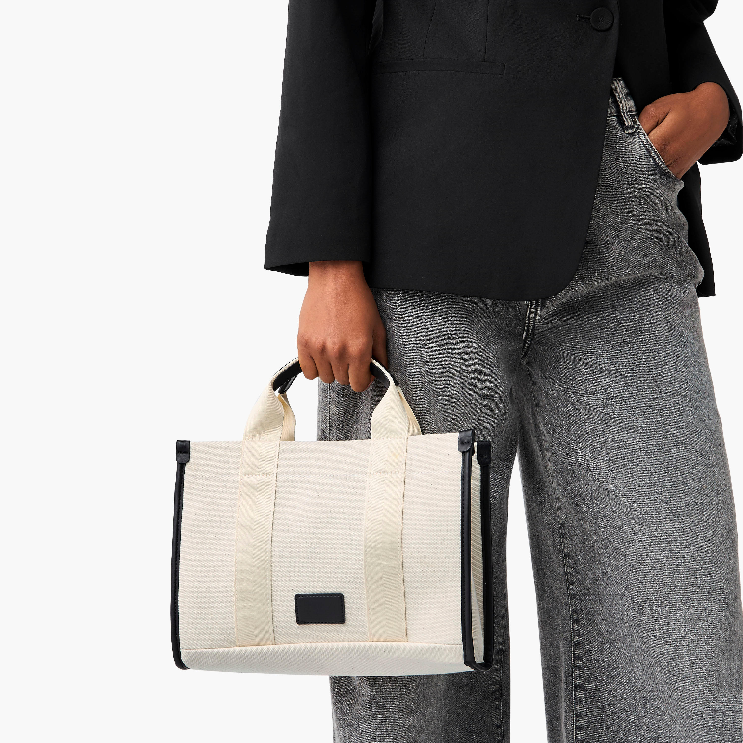 Textured Tote Bag with Handles and Adjustable Strap-women-bagsandwallets-handbags-image-2