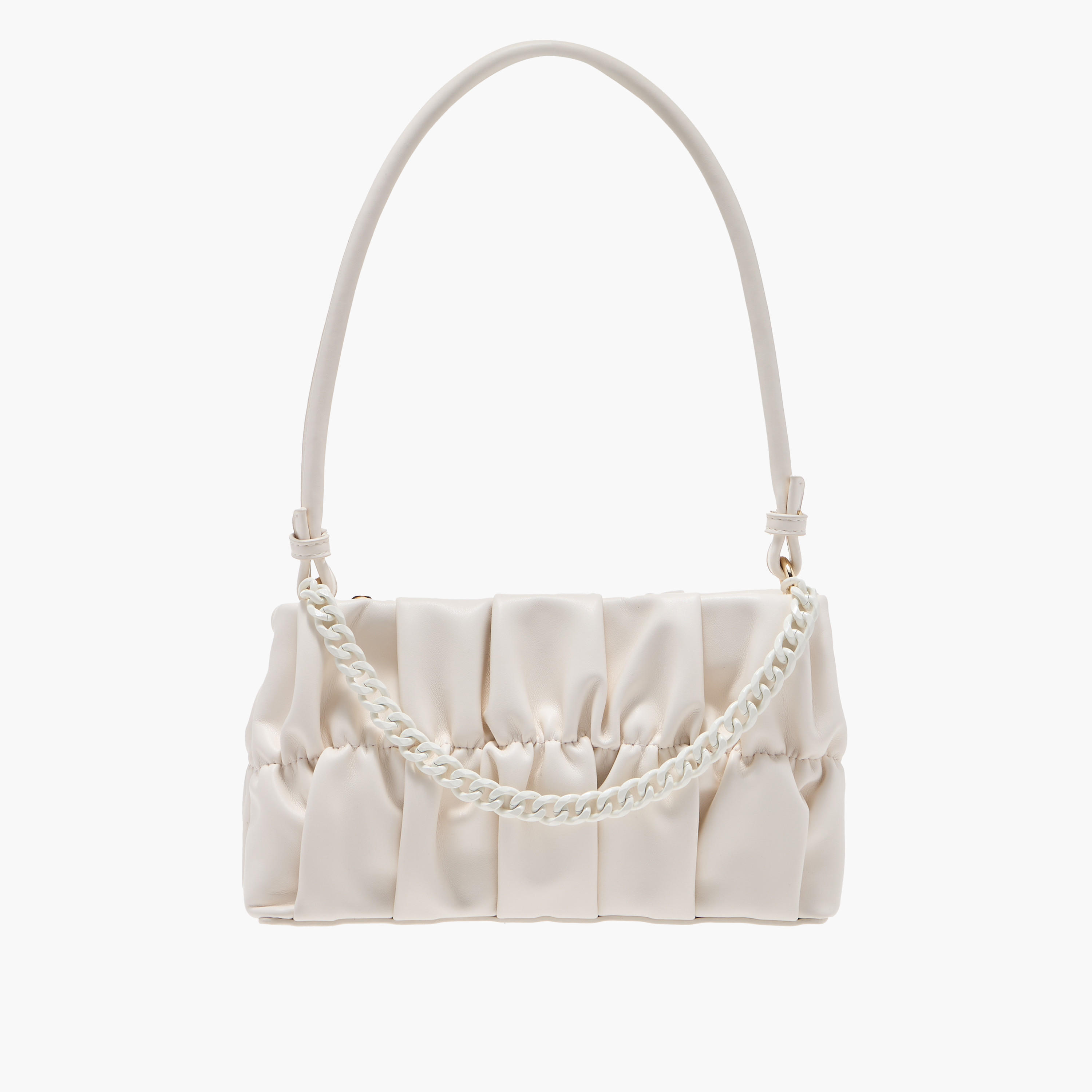 Ruched Detail Shoulder Bag with Strap Handle and Zip Closure-women-bagsandwallets-handbags-image-1