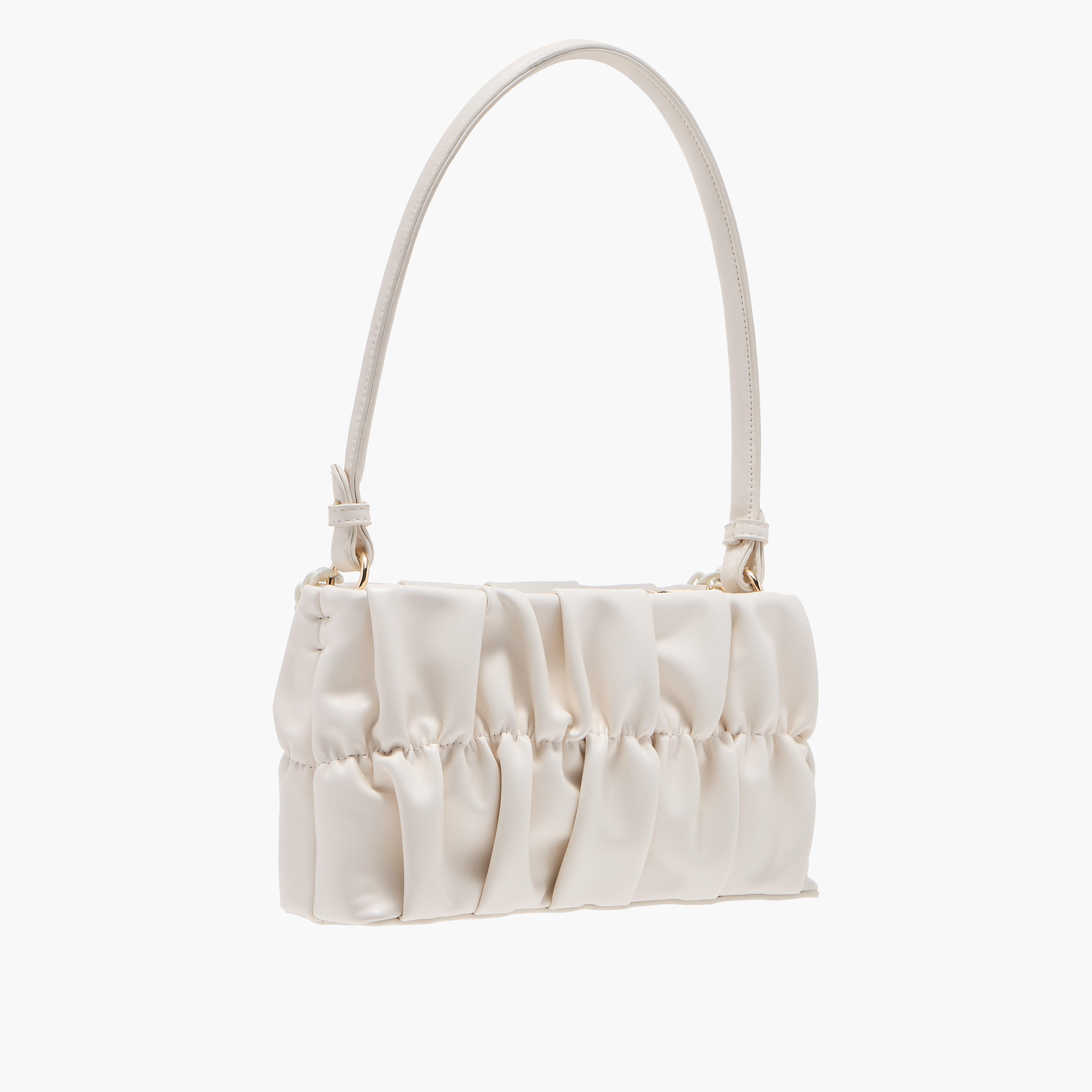 Ruched Detail Shoulder Bag with Strap Handle and Zip Closure-women-bagsandwallets-handbags-image-3