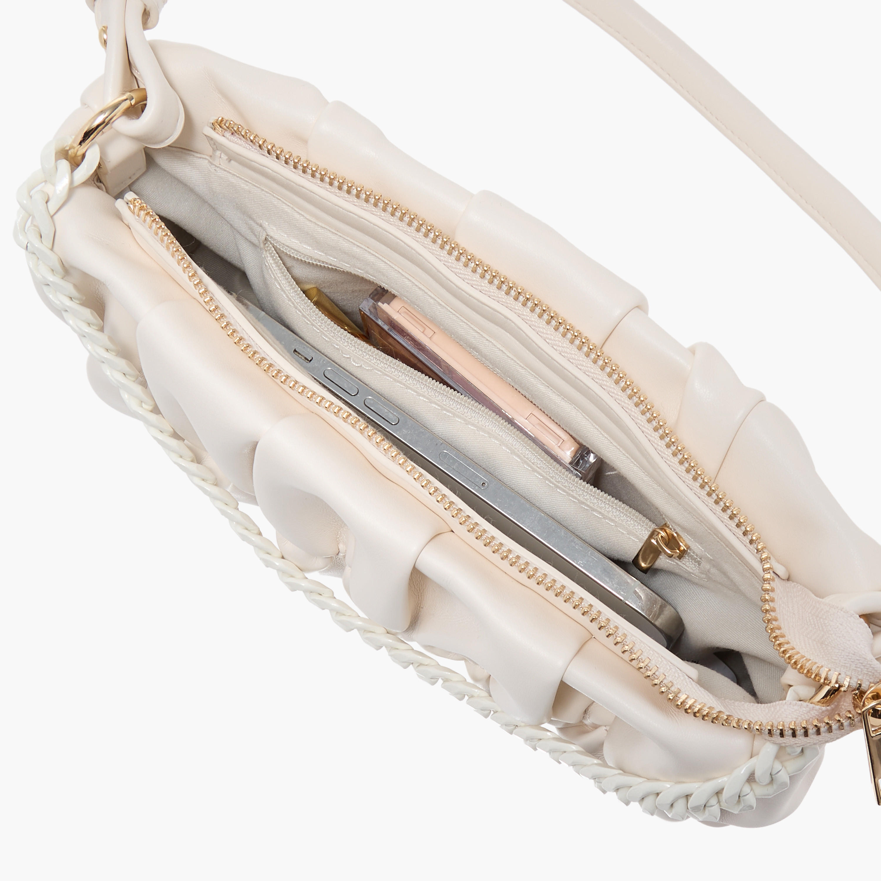 Ruched Detail Shoulder Bag with Strap Handle and Zip Closure-women-bagsandwallets-handbags-image-6
