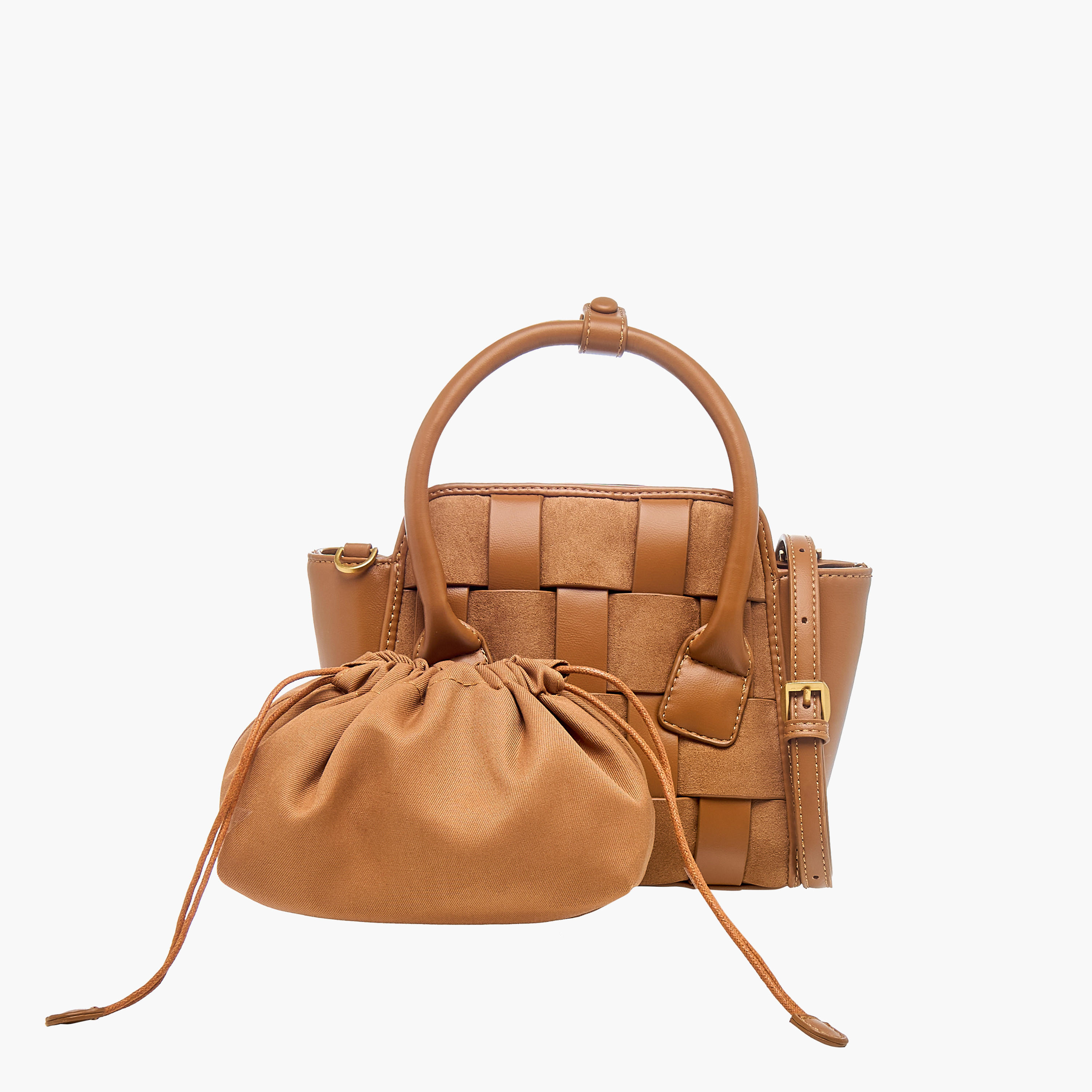Textured Crossbody Bag with Detachable Strap and Pouch-women-bagsandwallets-handbags-image-1