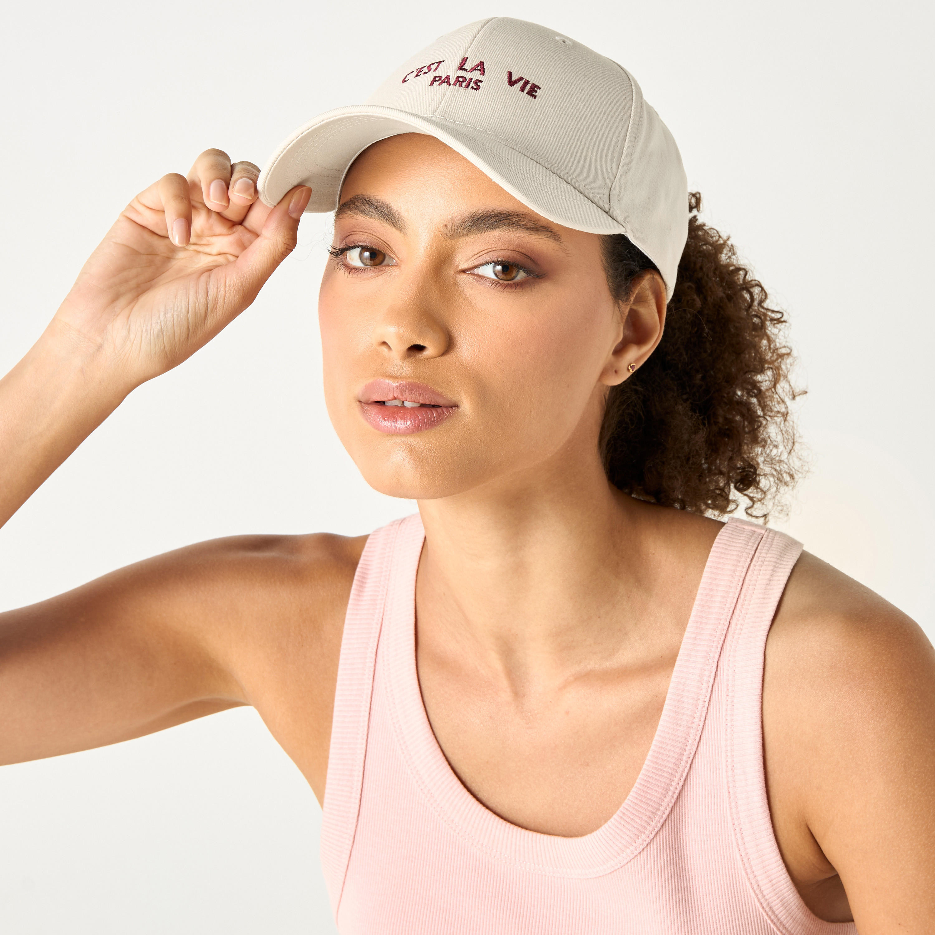 Typographic Embroidered Cap with Buckled Strap Closure-women-clothingaccessories-capsandhats-image-2