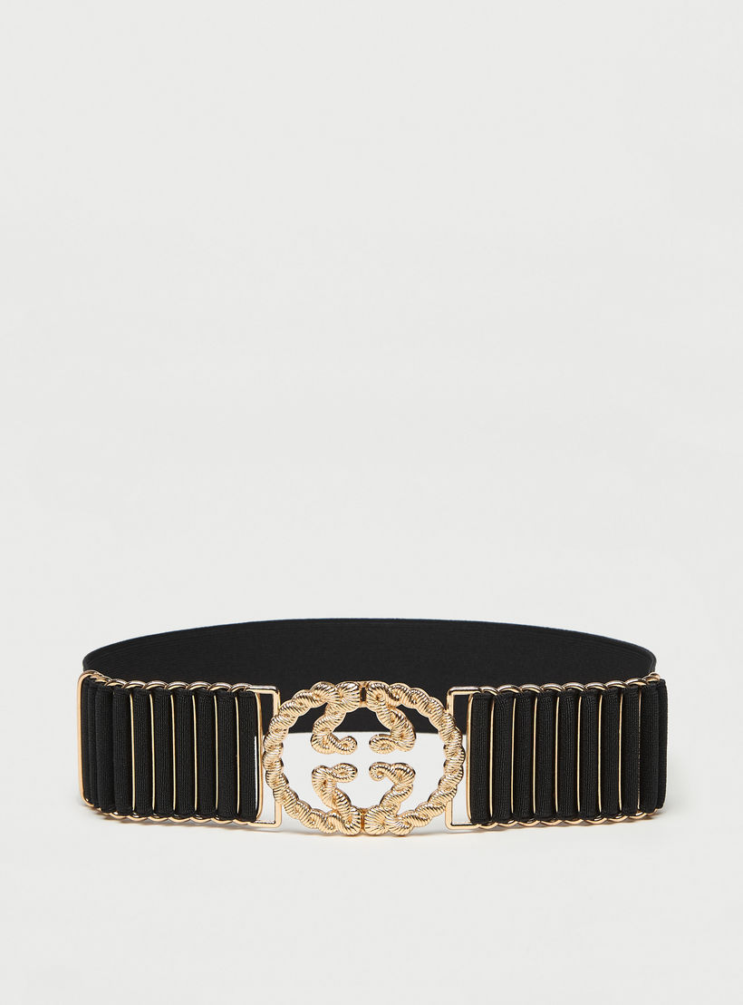 Metal Accent Elasticated Belt with Buckle Closure-women-clothingaccessories-belts-image-1