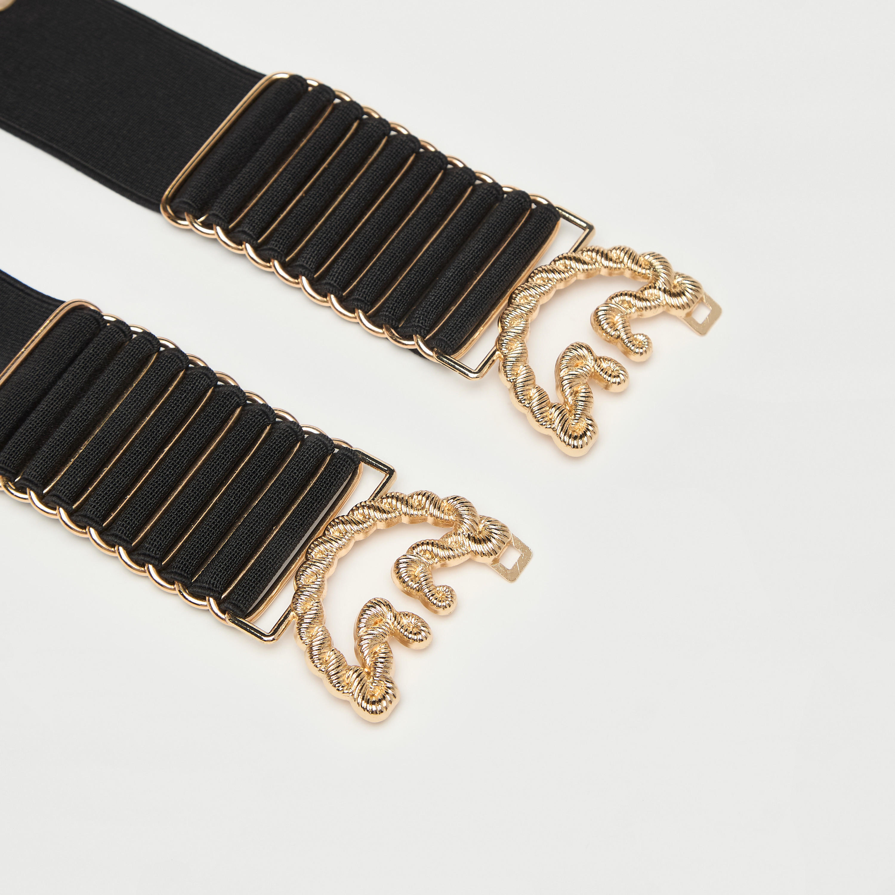 Metal Accent Elasticated Belt with Buckle Closure-women-clothingaccessories-belts-image-4