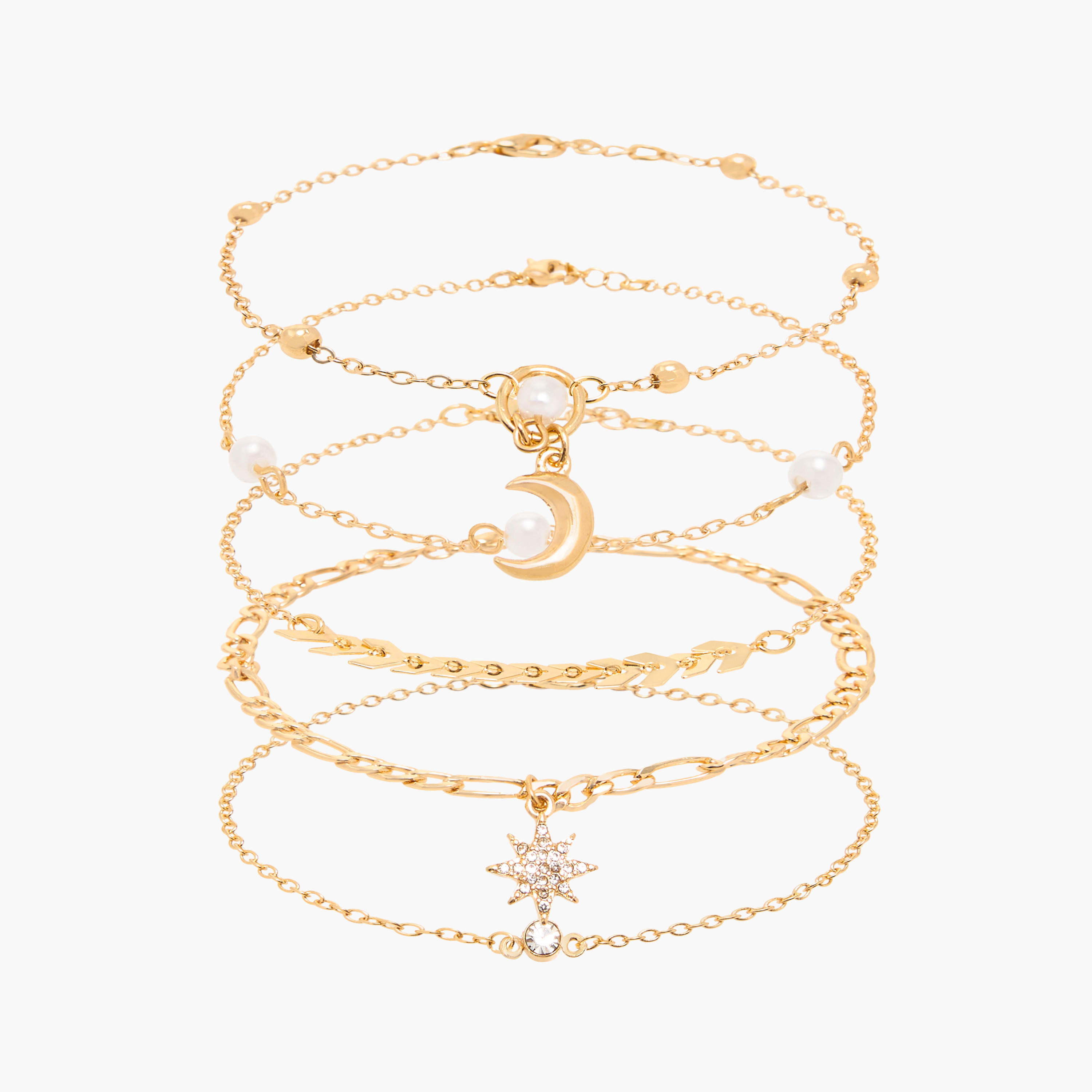 طقم أساور بمشبك إغلاق 5 قطع متنوعة-women-watchesandjewellery-jewellery-banglesandbracelets-image-1