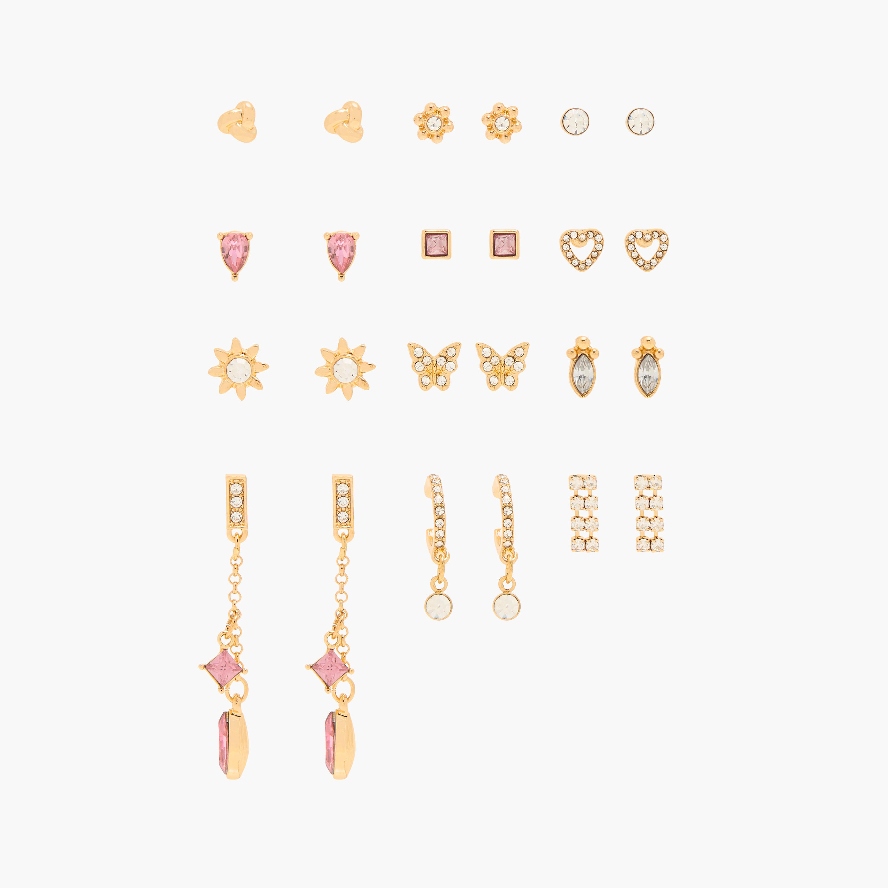 أقراط ميتاليك متنوعة بمكبس إغلاق خلفي - طقم من 12-women-watchesandjewellery-jewellery-earrings-image-1