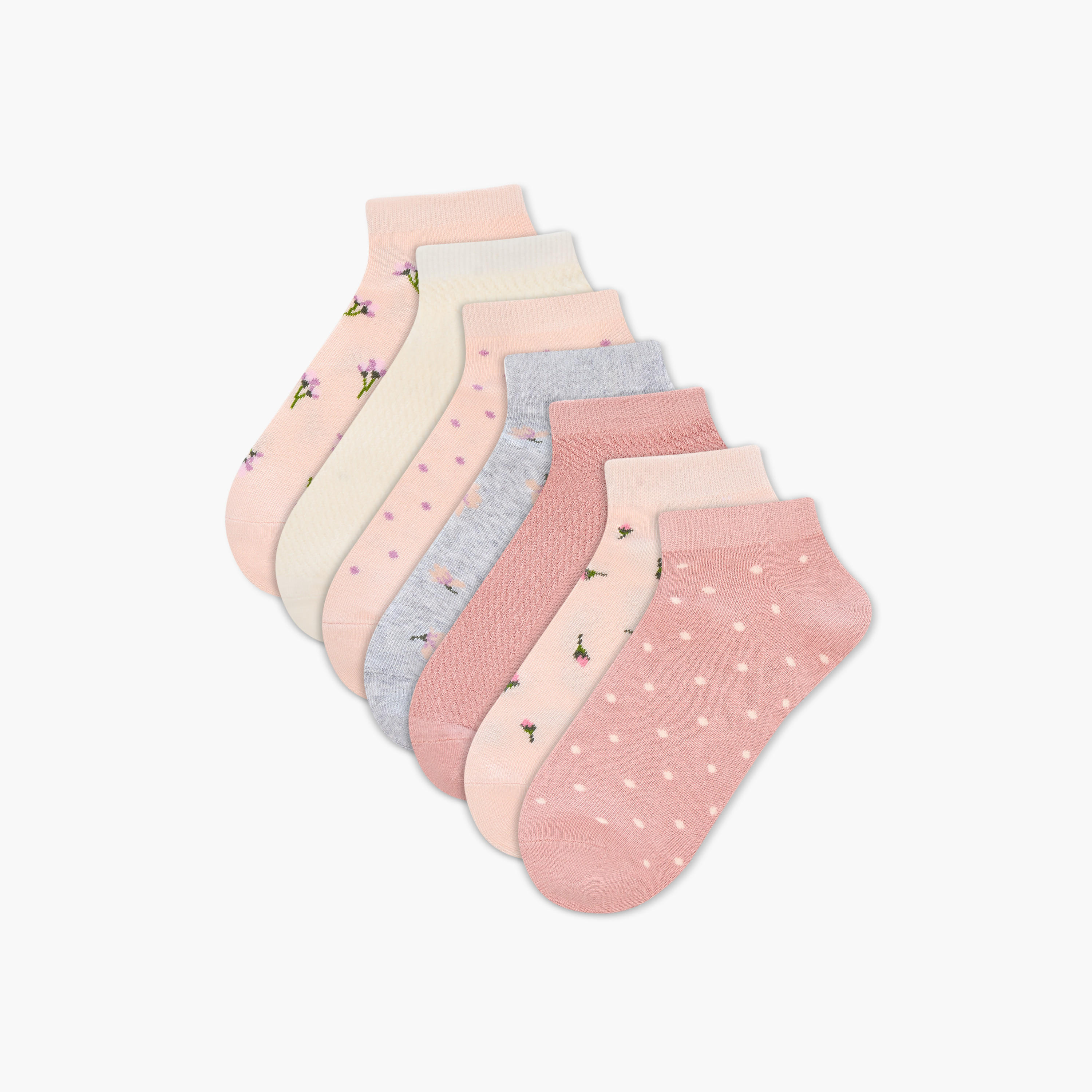 جوارب بطول الكاحل بحواف مطاطية وطبعات - طقم من 7 أزواج-women-socksandstockings-image-1