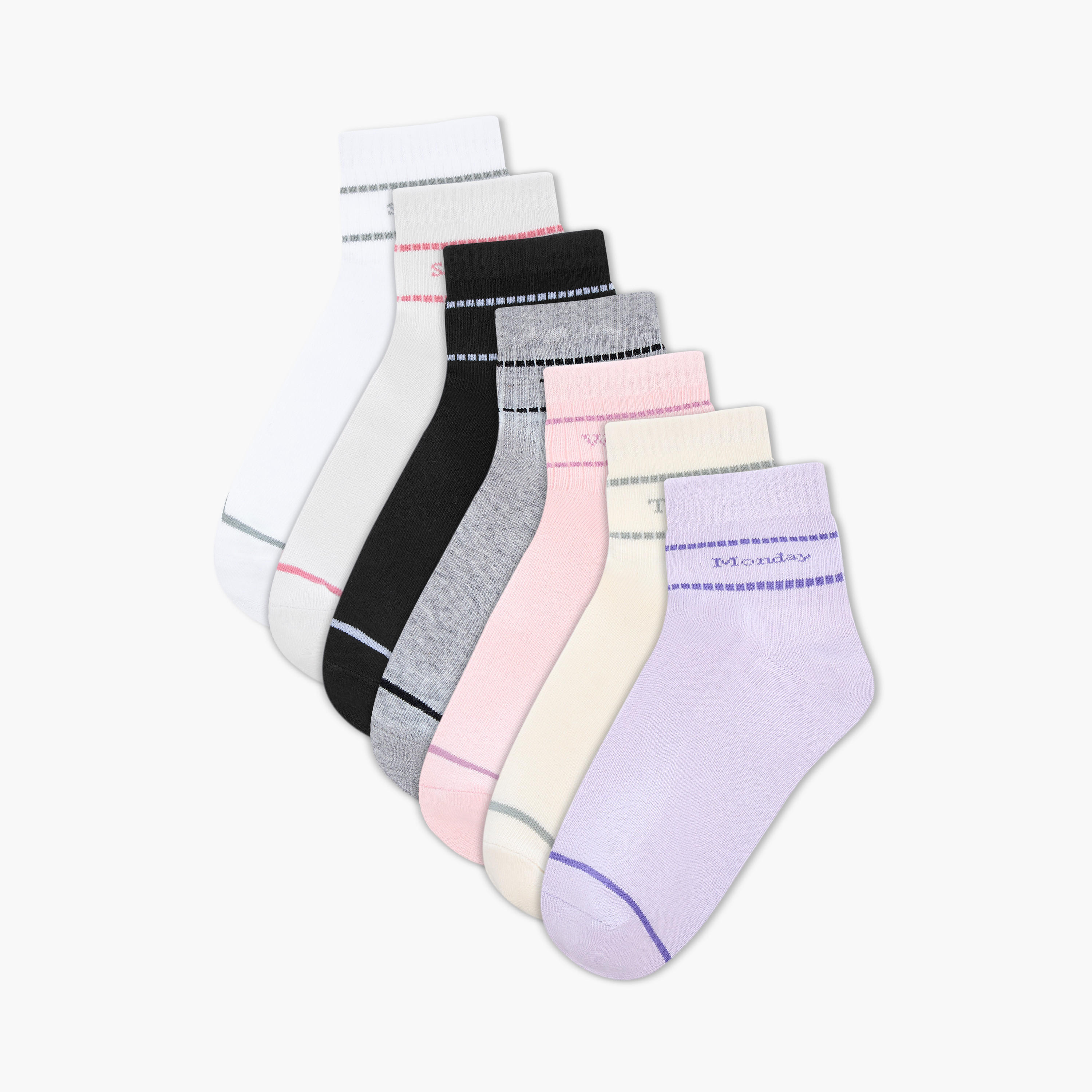 طقم جوارب 7 أزواج بطول الكاحل وحافة مطاطية وطبعات أيام الأسبوع-women-socksandstockings-image-1