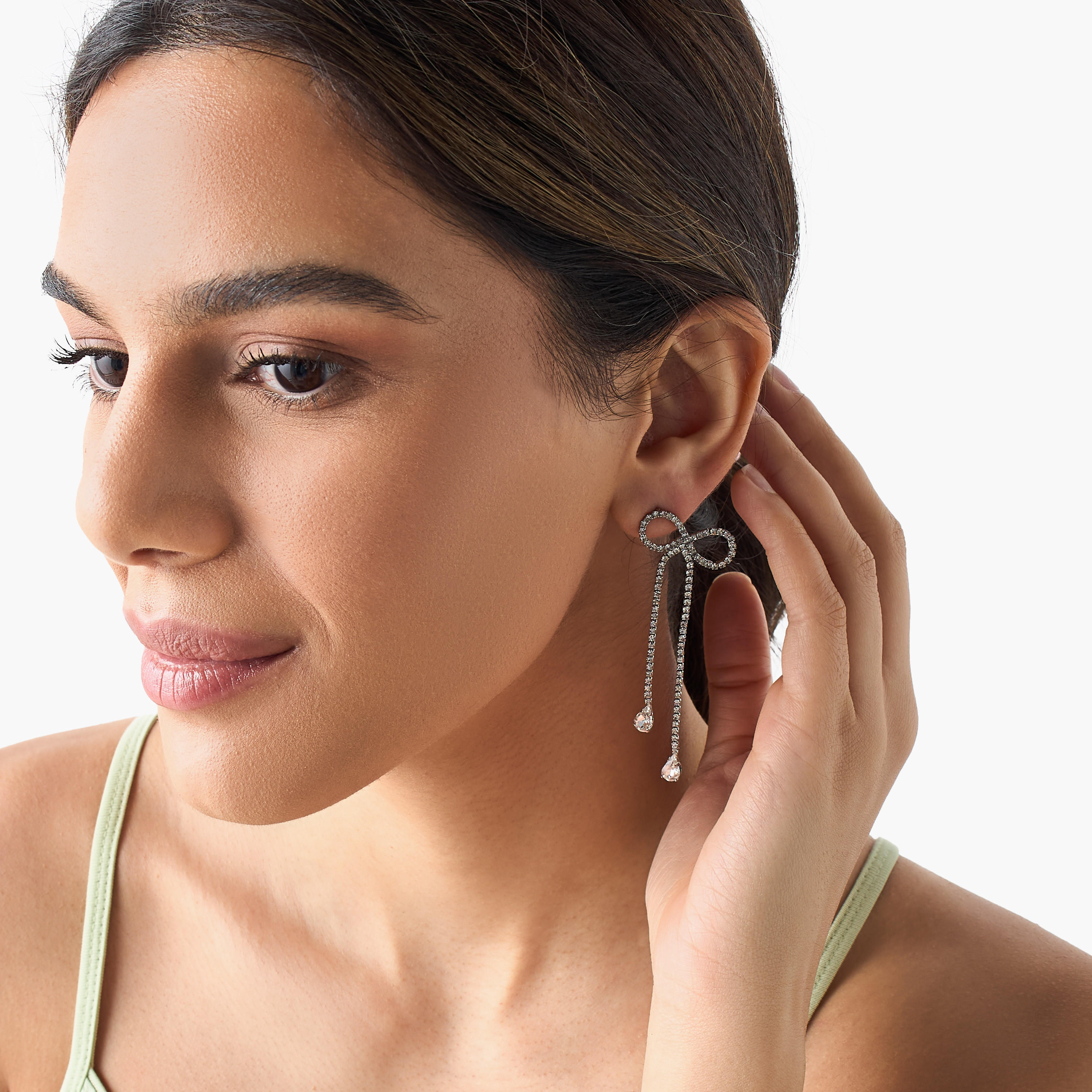 Studded Bow Dangling Earring with Pushback Closure-women-watchesandjewellery-jewellery-earrings-image-2