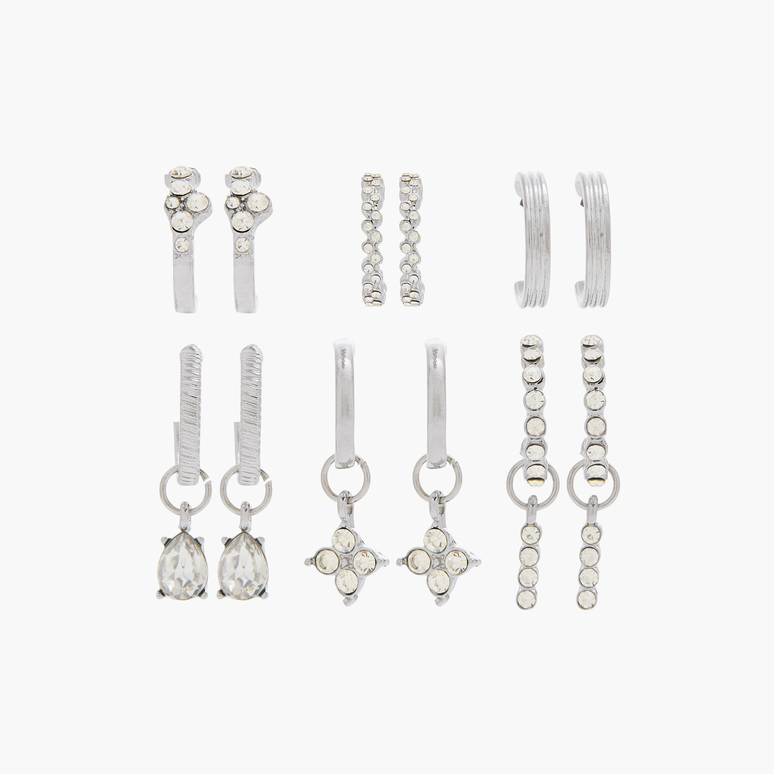 حلقان ميتاليك بمكبس إغلاق خلفي - طقم من 6 أزواج-women-watchesandjewellery-jewellery-earrings-image-1