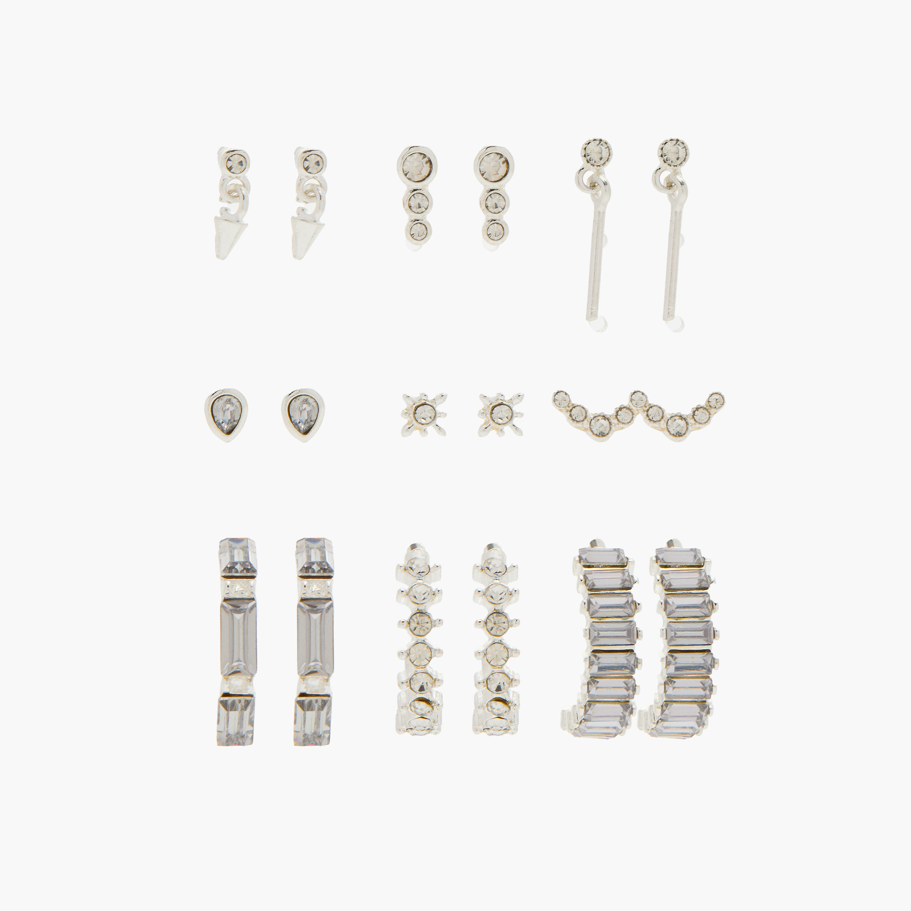حلقان ميتاليك مزيّنة ومرصعة بمكبس إغلاق خلفي - طقم 9 أزواج-women-watchesandjewellery-jewellery-earrings-image-1