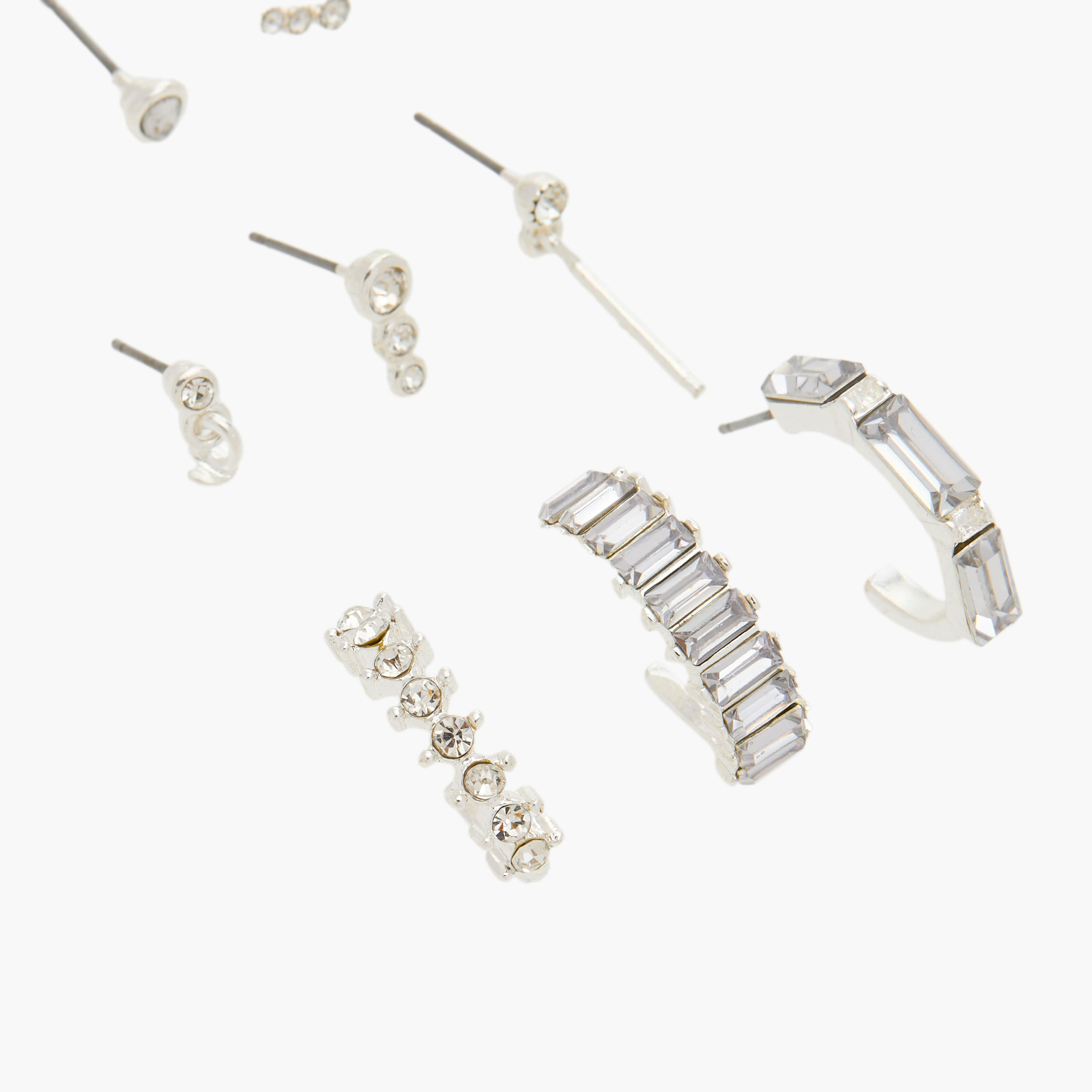 حلقان ميتاليك مزيّنة ومرصعة بمكبس إغلاق خلفي - طقم 9 أزواج-women-watchesandjewellery-jewellery-earrings-image-4