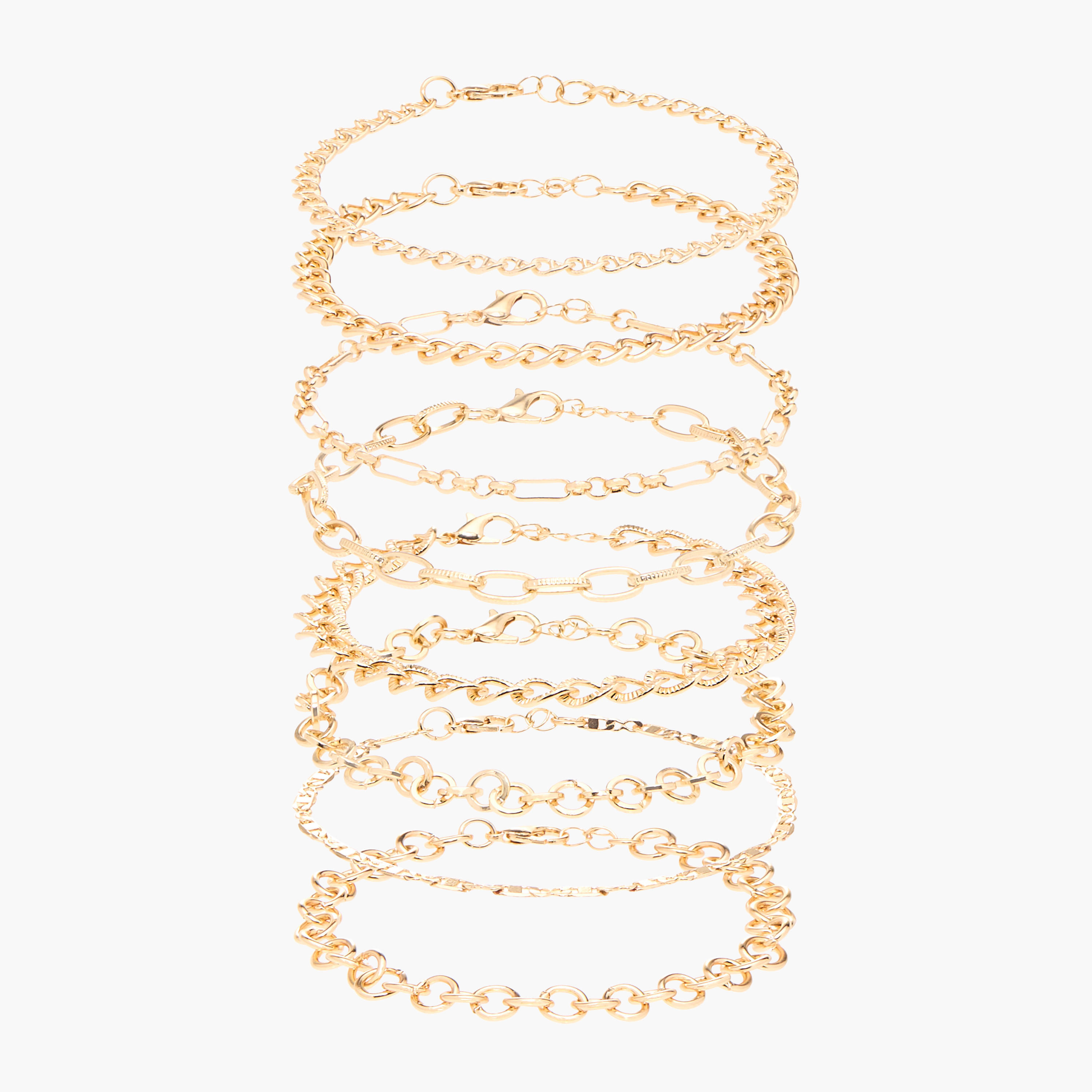أساور سلسلة ميتاليك بمشبك إغلاق - طقم من 8 قطع-women-watchesandjewellery-jewellery-banglesandbracelets-image-1