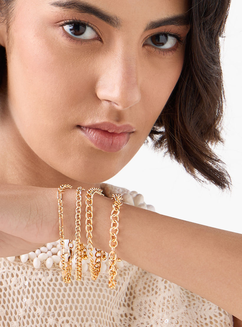 أساور سلسلة ميتاليك بمشبك إغلاق - طقم من 8 قطع-women-watchesandjewellery-jewellery-banglesandbracelets-image-2