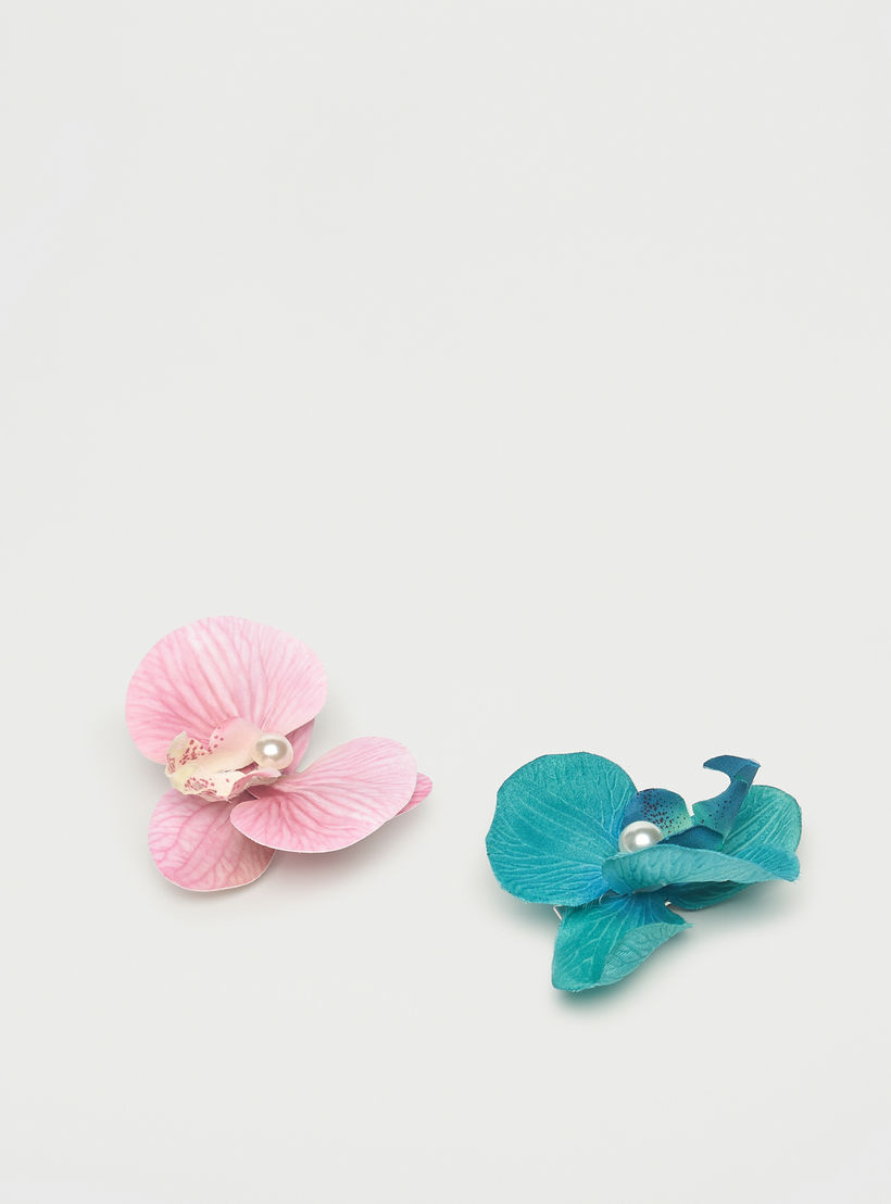 مشابك شعر بزينة زهرة - طقم من قطعتين-women-hairaccessories-clips-image-1
