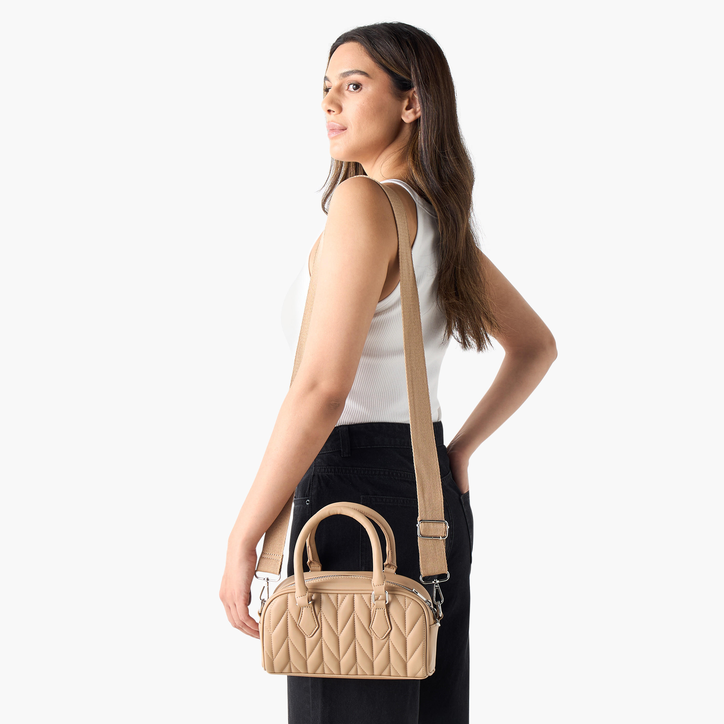 Quilted Crossbody Bag with Detachable Strap and Zip Closure-women-bagsandwallets-handbags-image-2