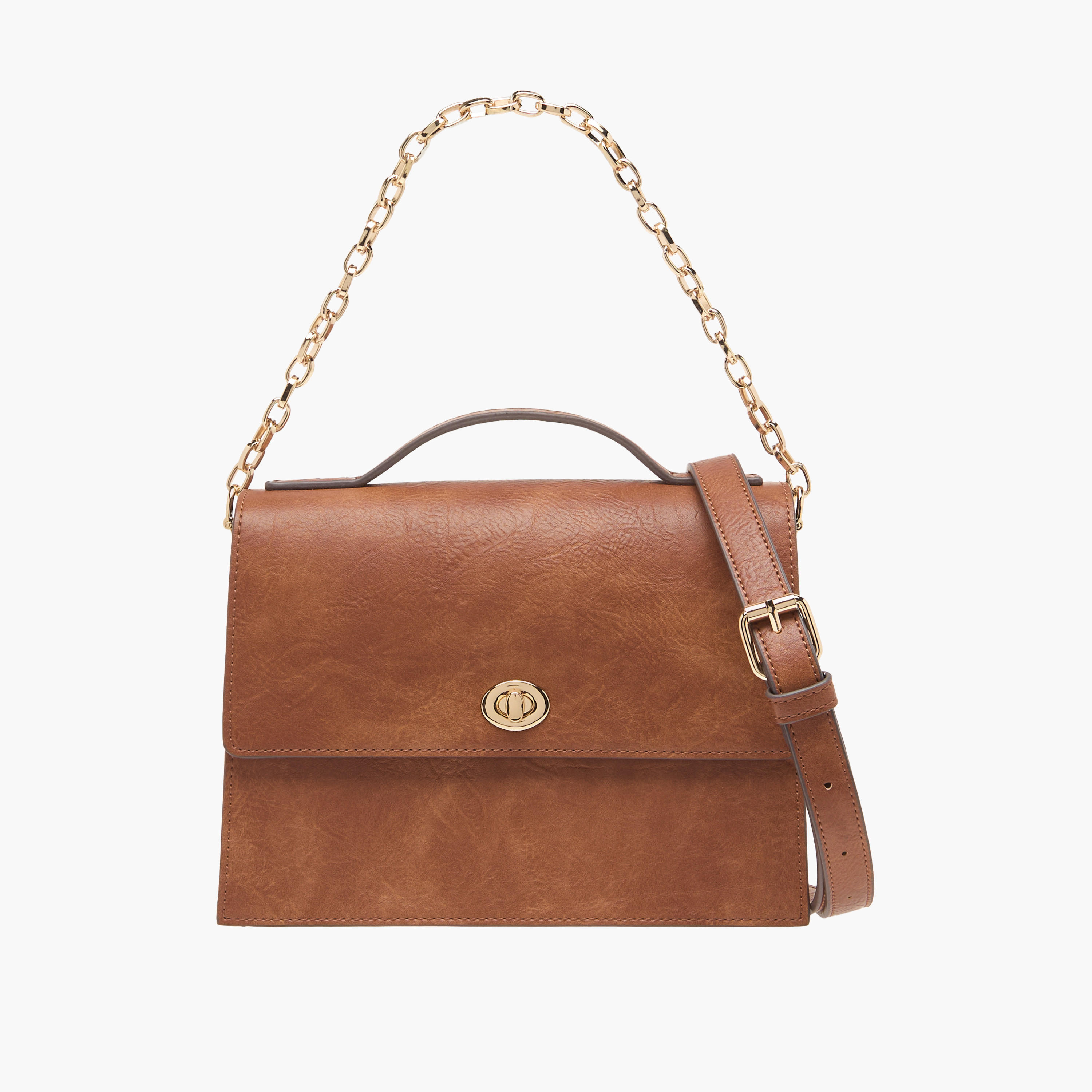 Textured Satchel Bag with Chain Strap-women-bagsandwallets-handbags-image-1