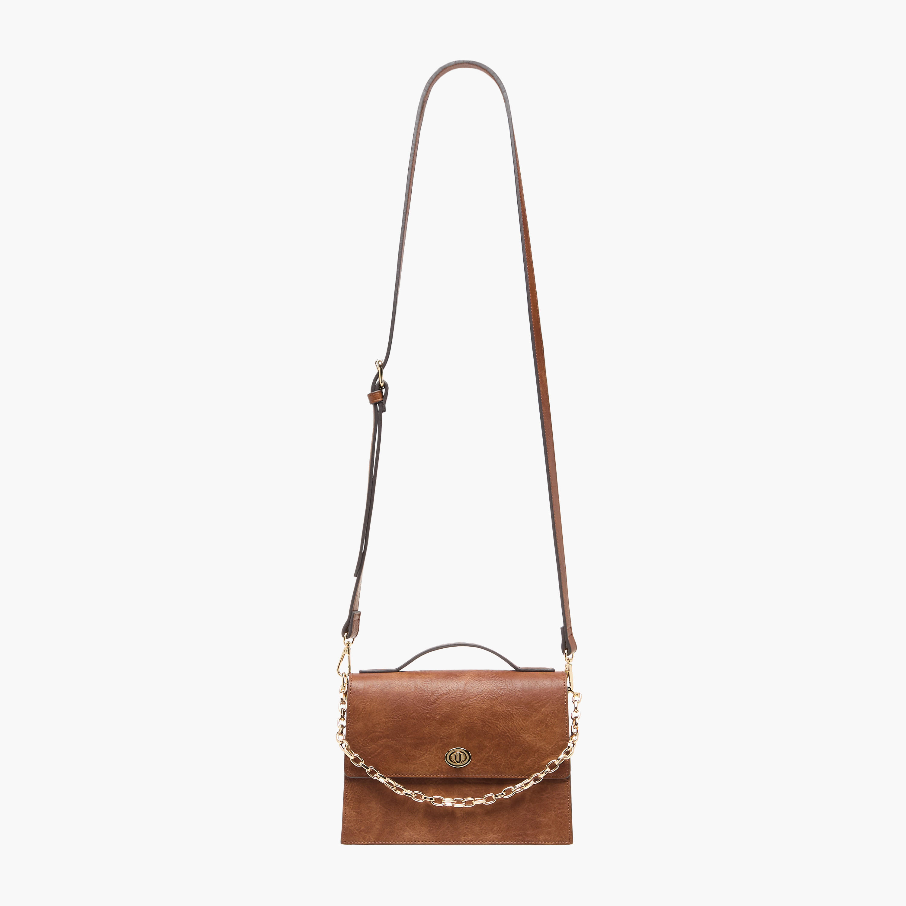 Textured Satchel Bag with Chain Strap-women-bagsandwallets-handbags-image-3