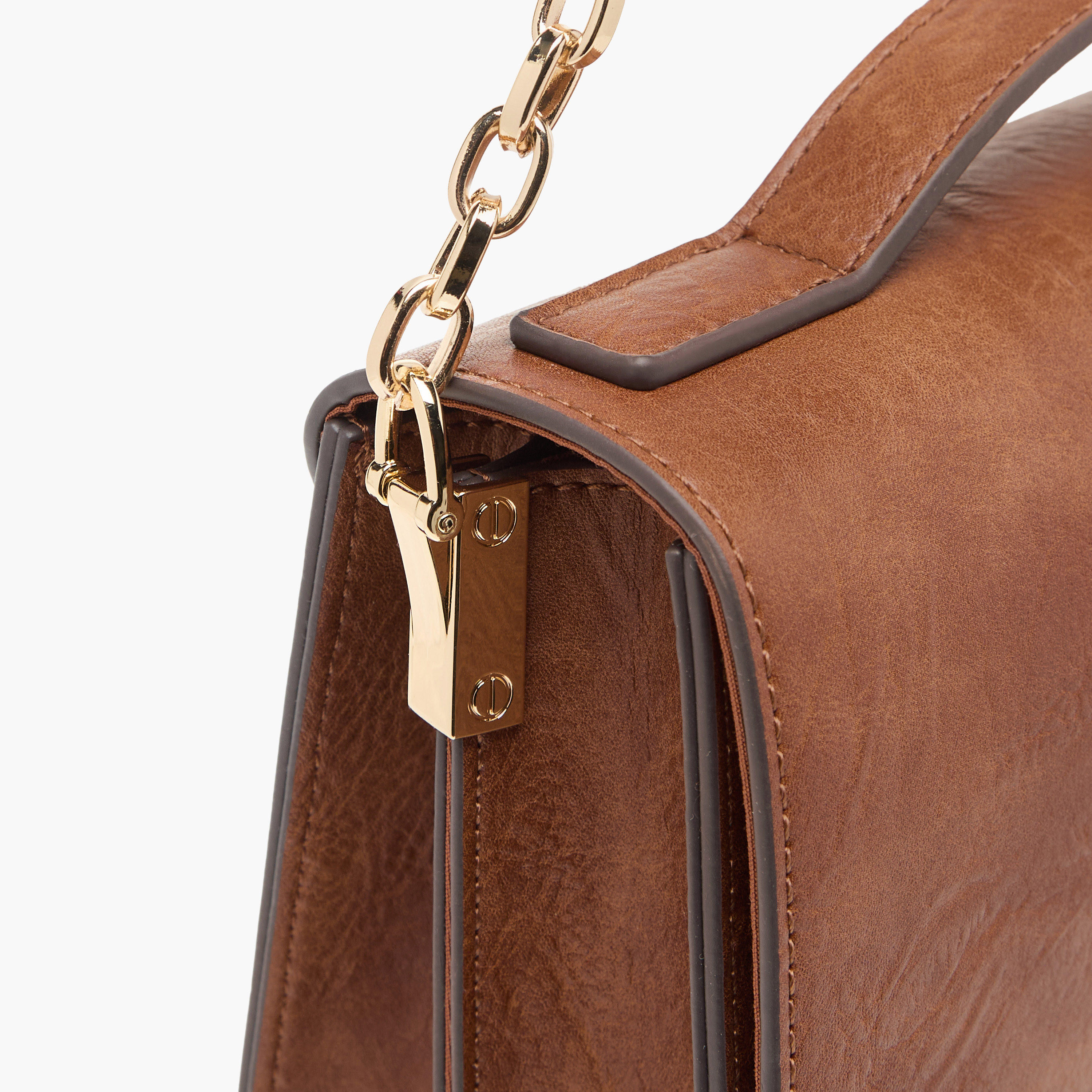 Textured Satchel Bag with Chain Strap-women-bagsandwallets-handbags-image-6