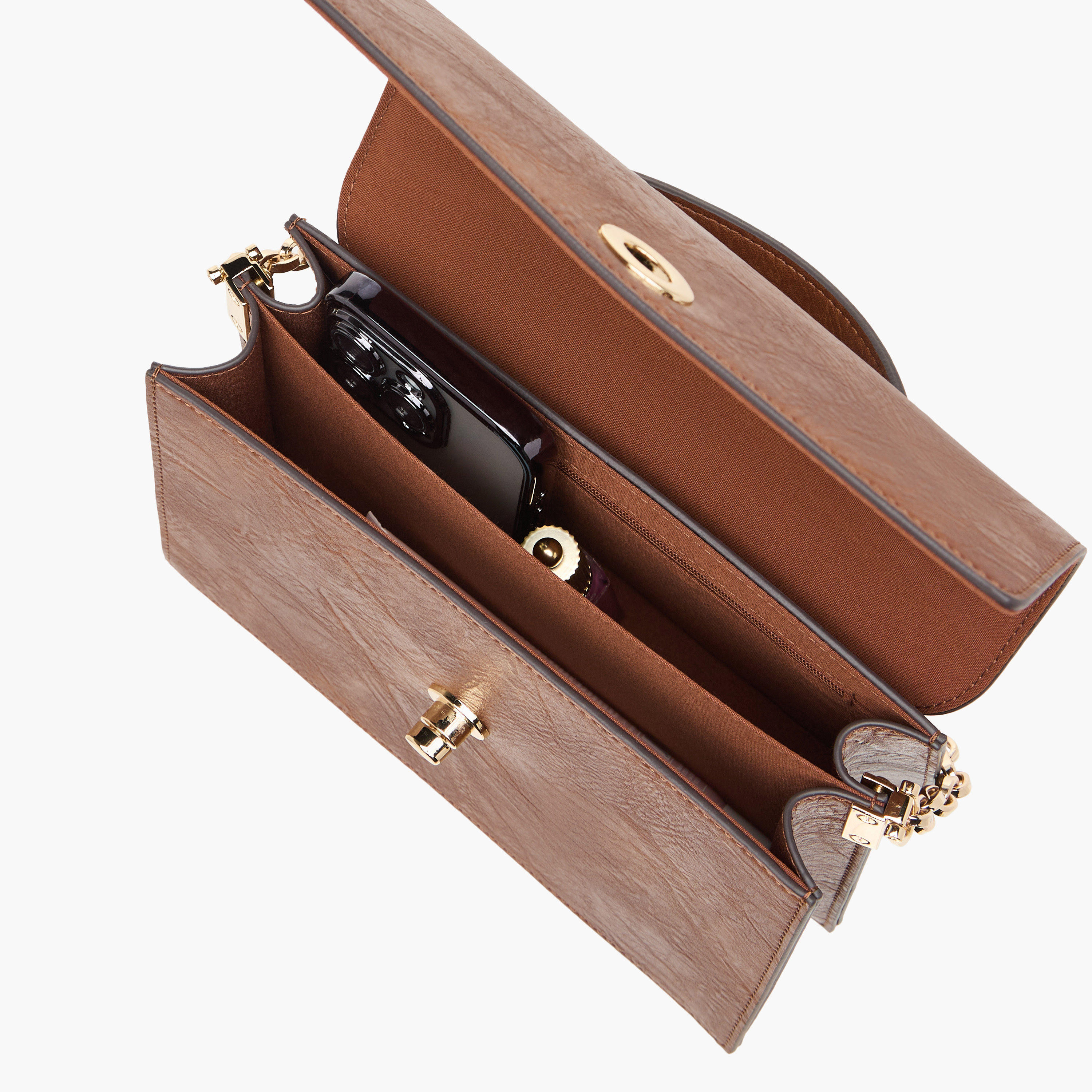 Textured Satchel Bag with Chain Strap-women-bagsandwallets-handbags-image-9