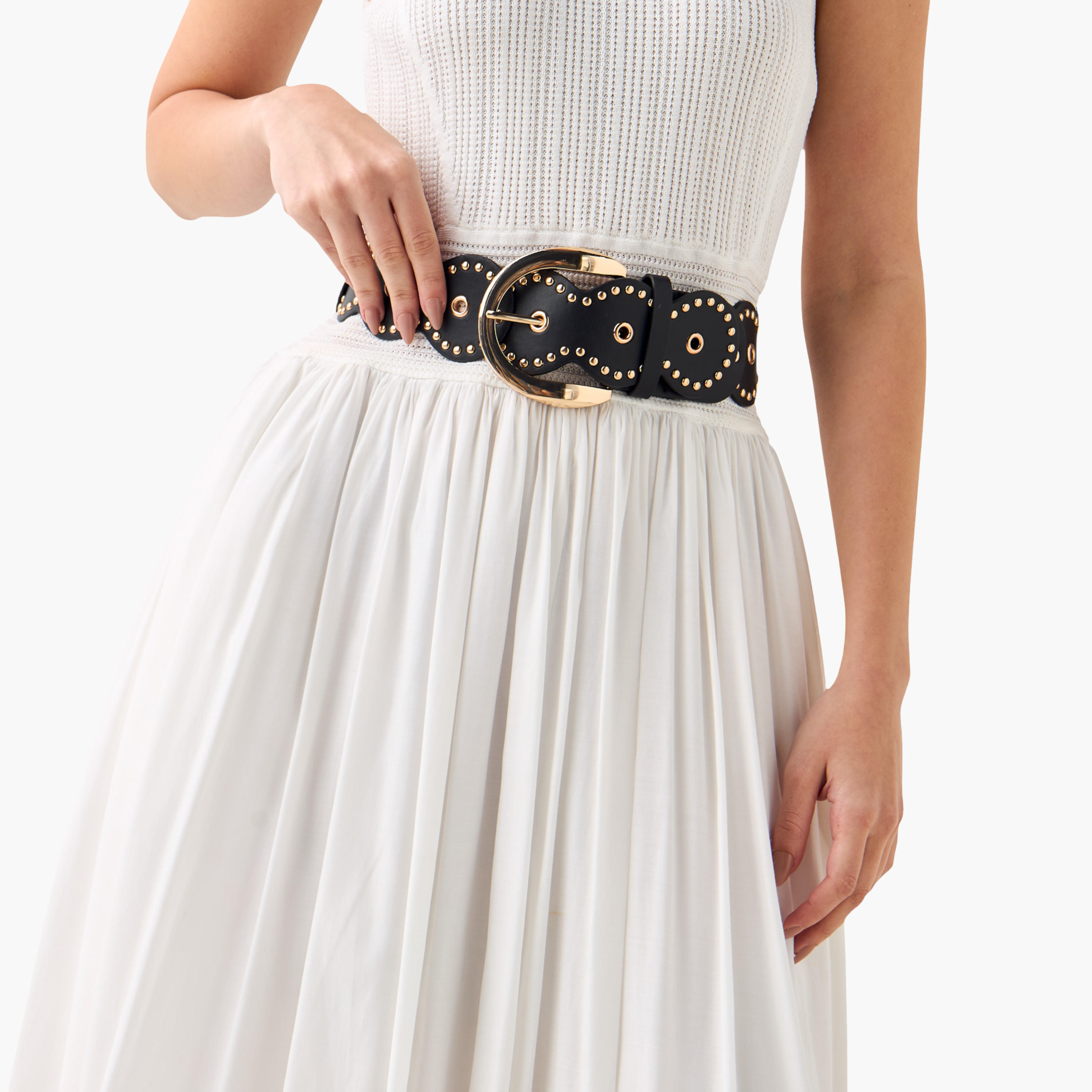 Stud Embellished Belt with Pin Buckle Closure-women-clothingaccessories-belts-image-2