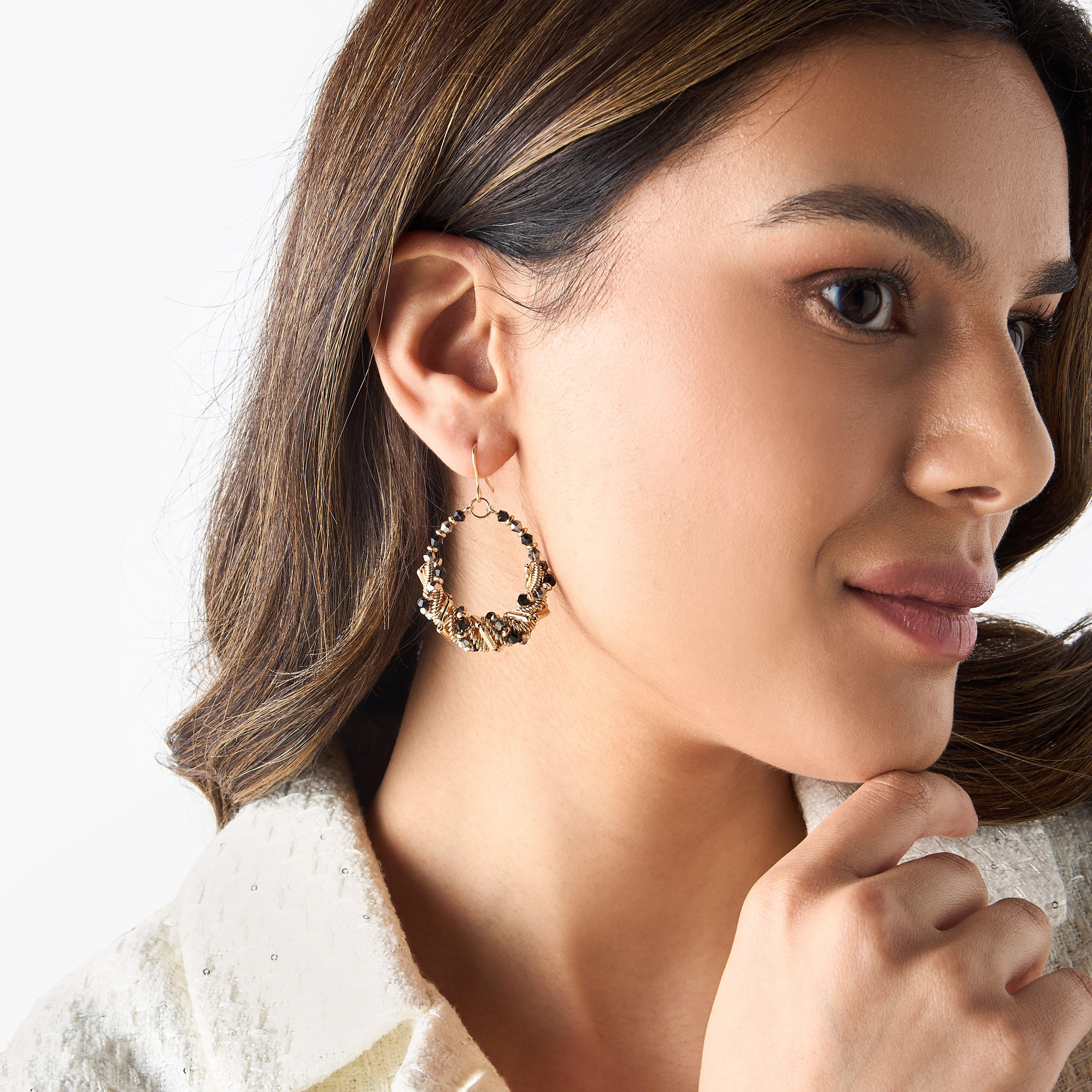 Embellished Hoop Earrings with Fish Hook-women-watchesandjewellery-jewellery-earrings-image-2