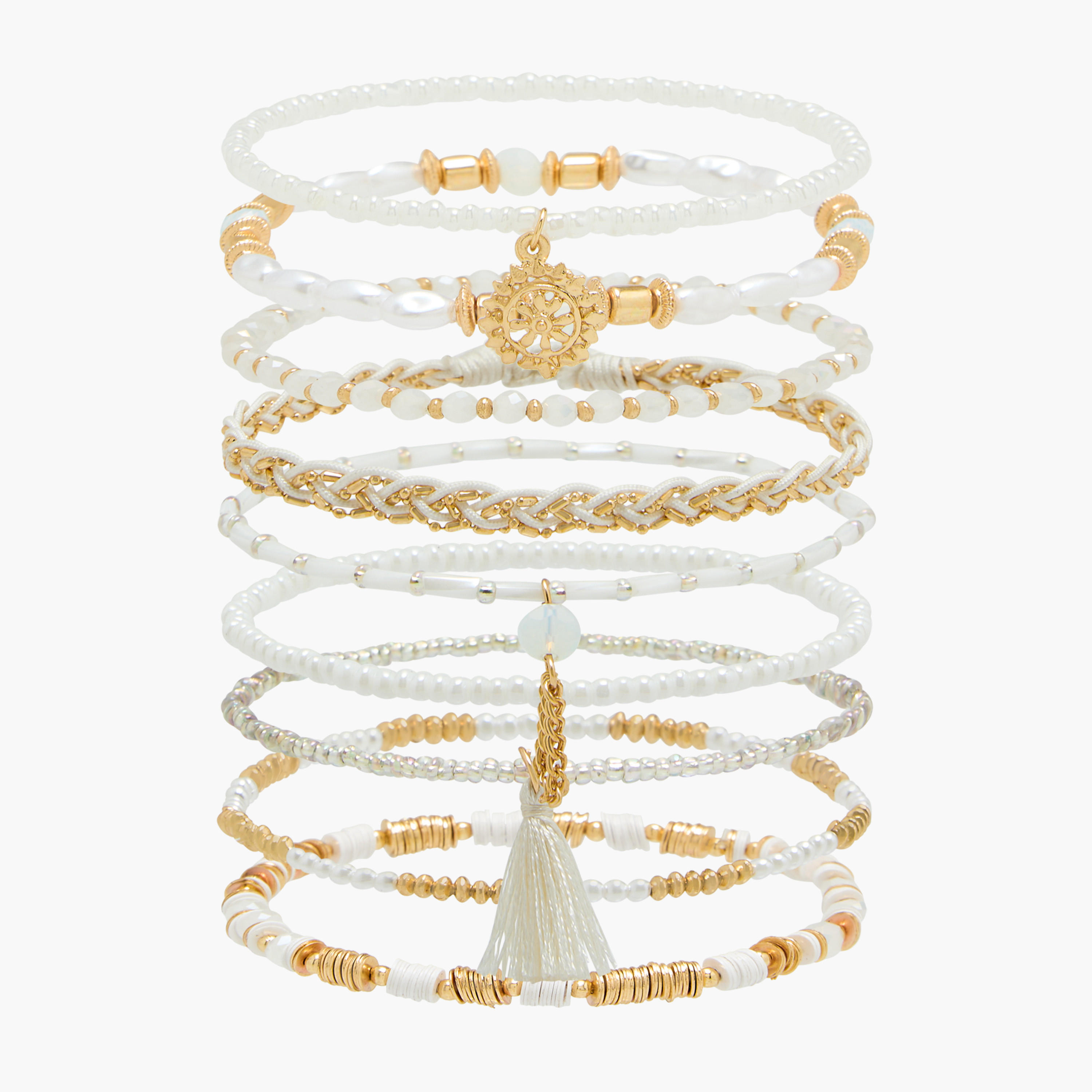 طقم أساور مزينة - 9 قطع-women-watchesandjewellery-jewellery-banglesandbracelets-image-1