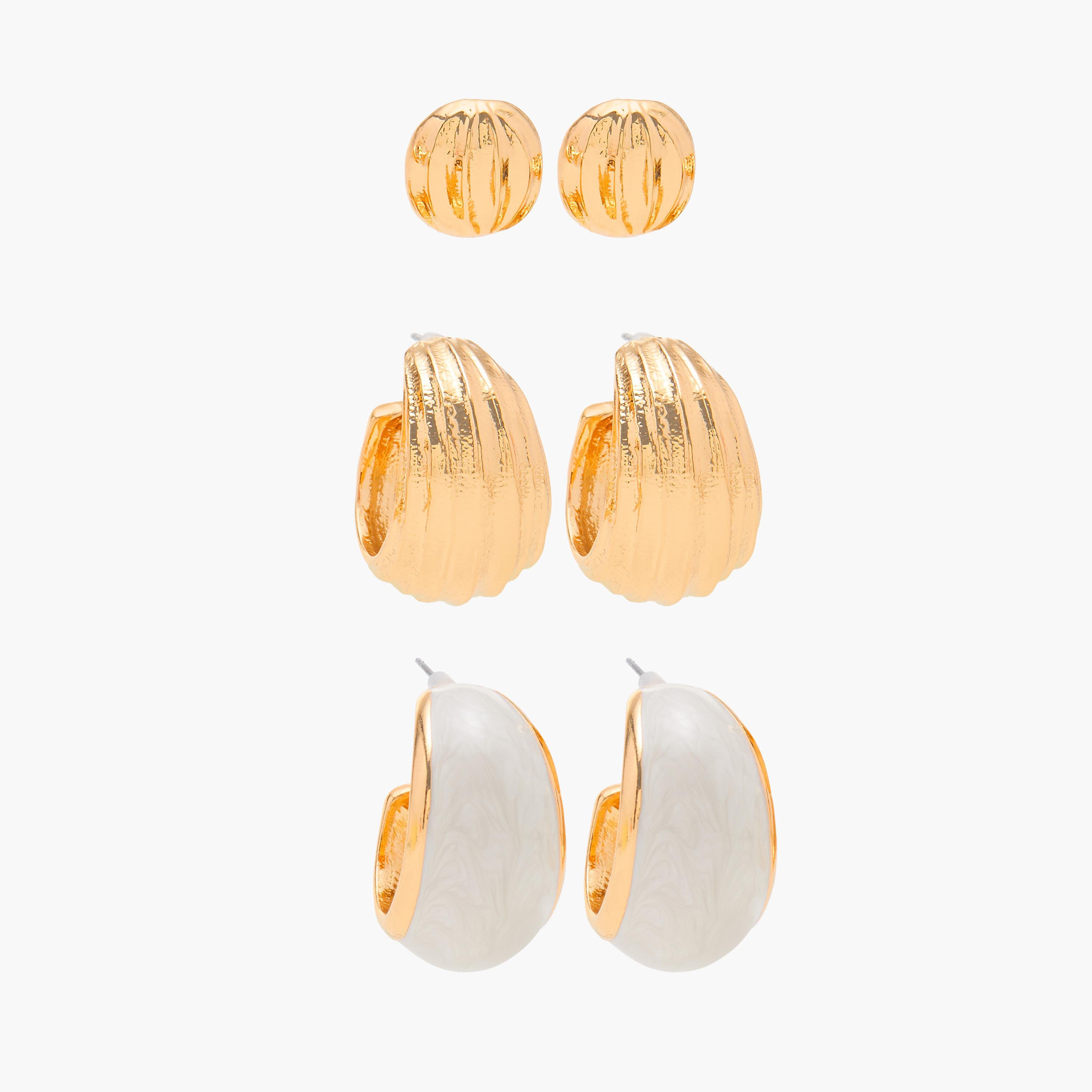 حلقان ميتالك بمكبس إغلاق خلفي - طقم 3 أزواج-women-watchesandjewellery-jewellery-earrings-image-6