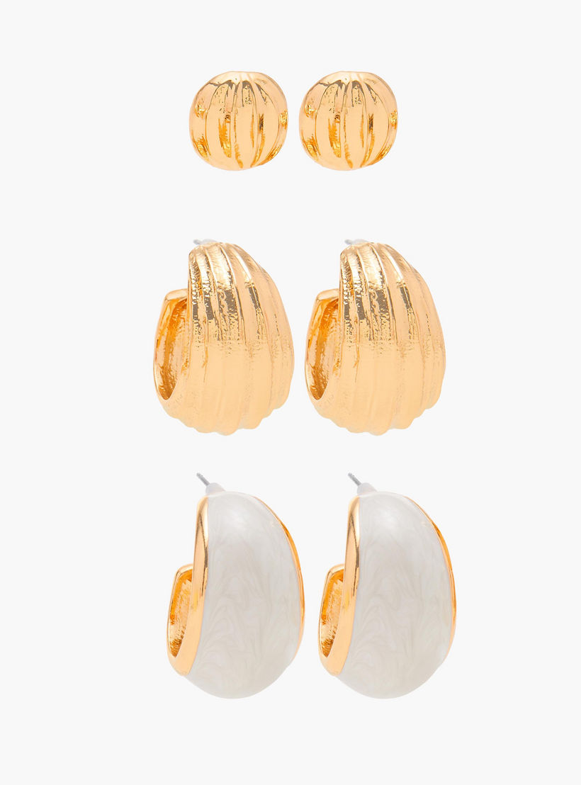 حلقان ميتالك بمكبس إغلاق خلفي - طقم 3 أزواج-women-watchesandjewellery-jewellery-earrings-image-6