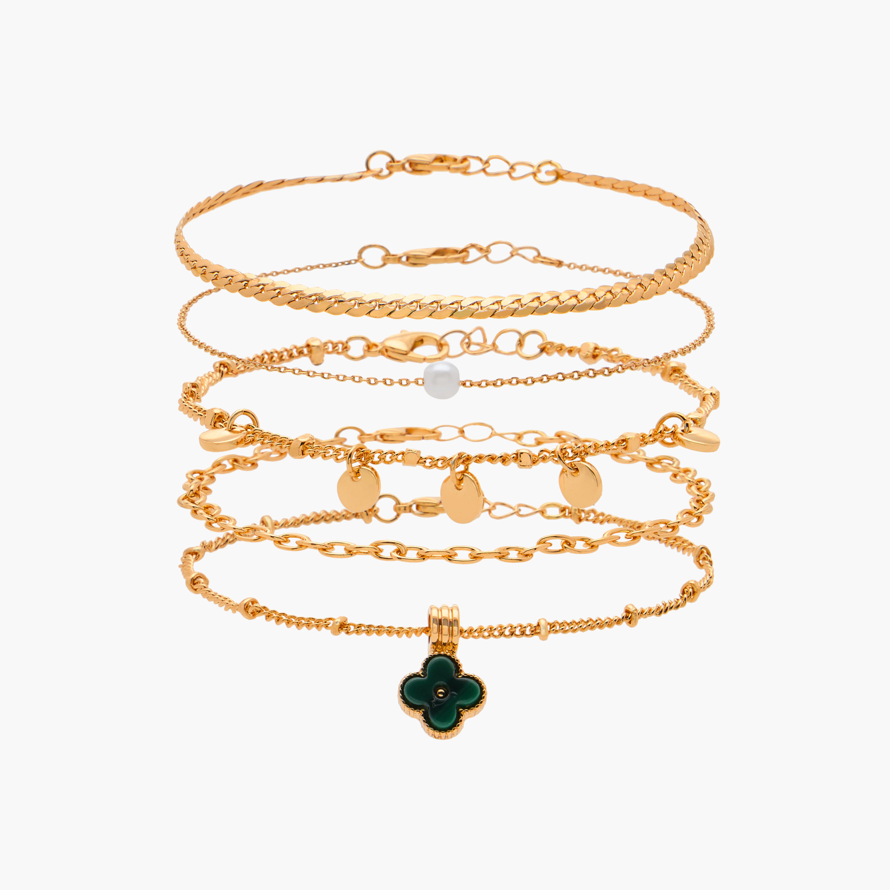 أساور متنوعة بمشبك إغلاق - طقم من 5 قطع-women-watchesandjewellery-jewellery-banglesandbracelets-image-1