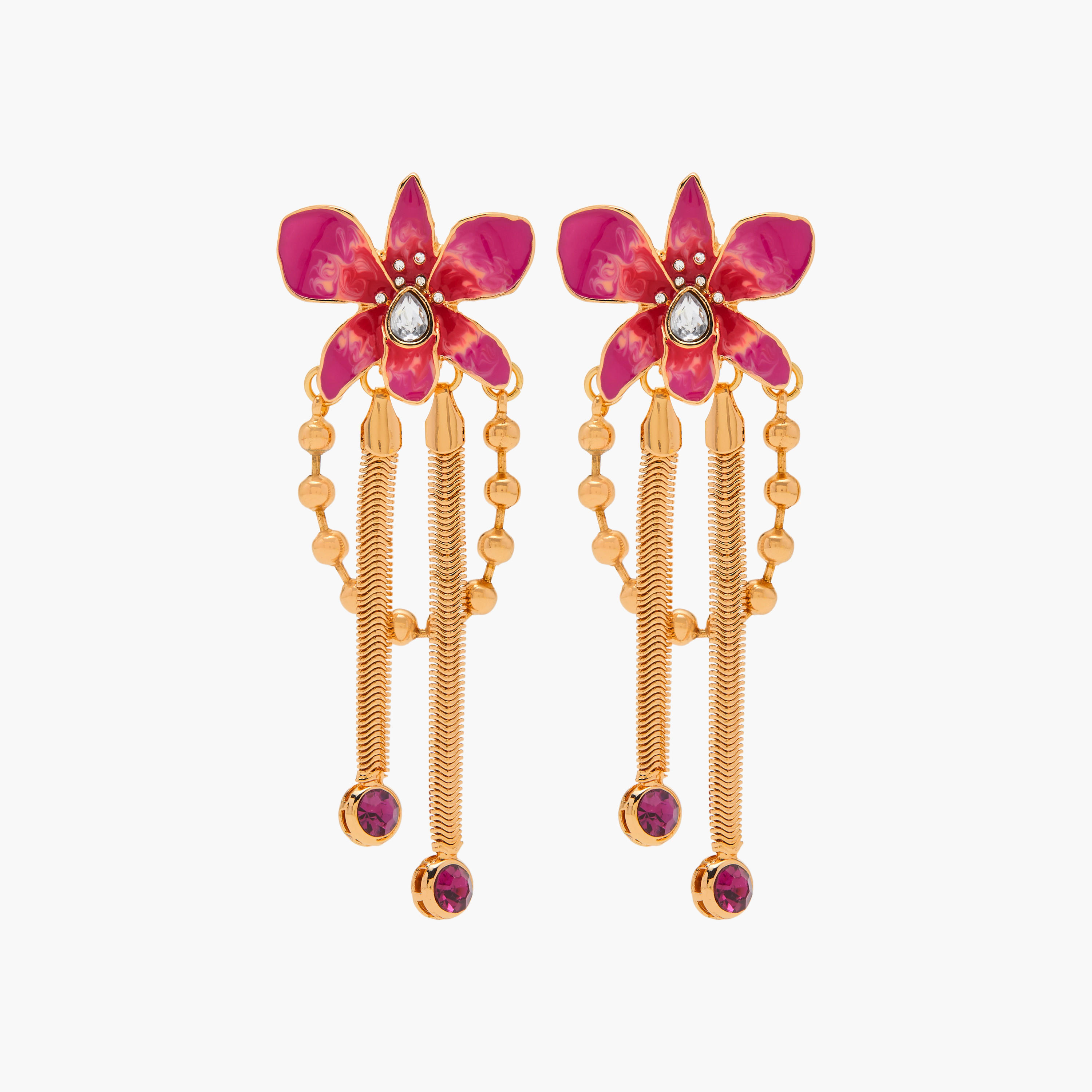 حلق متدلي بتزيينات زهرية وبمكبس إغلاق خلفي-women-watchesandjewellery-jewellery-earrings-image-1