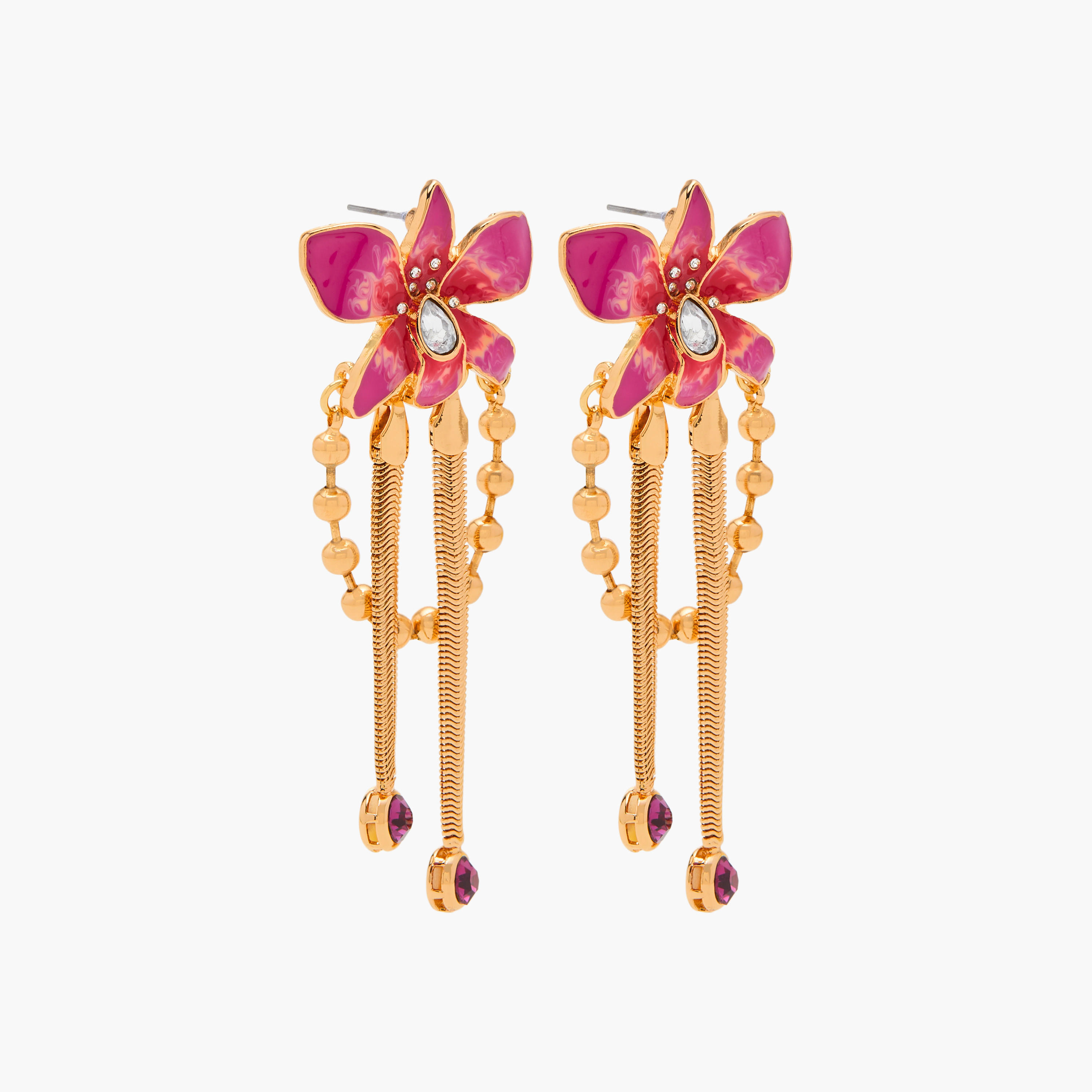 حلق متدلي بتزيينات زهرية وبمكبس إغلاق خلفي-women-watchesandjewellery-jewellery-earrings-image-3