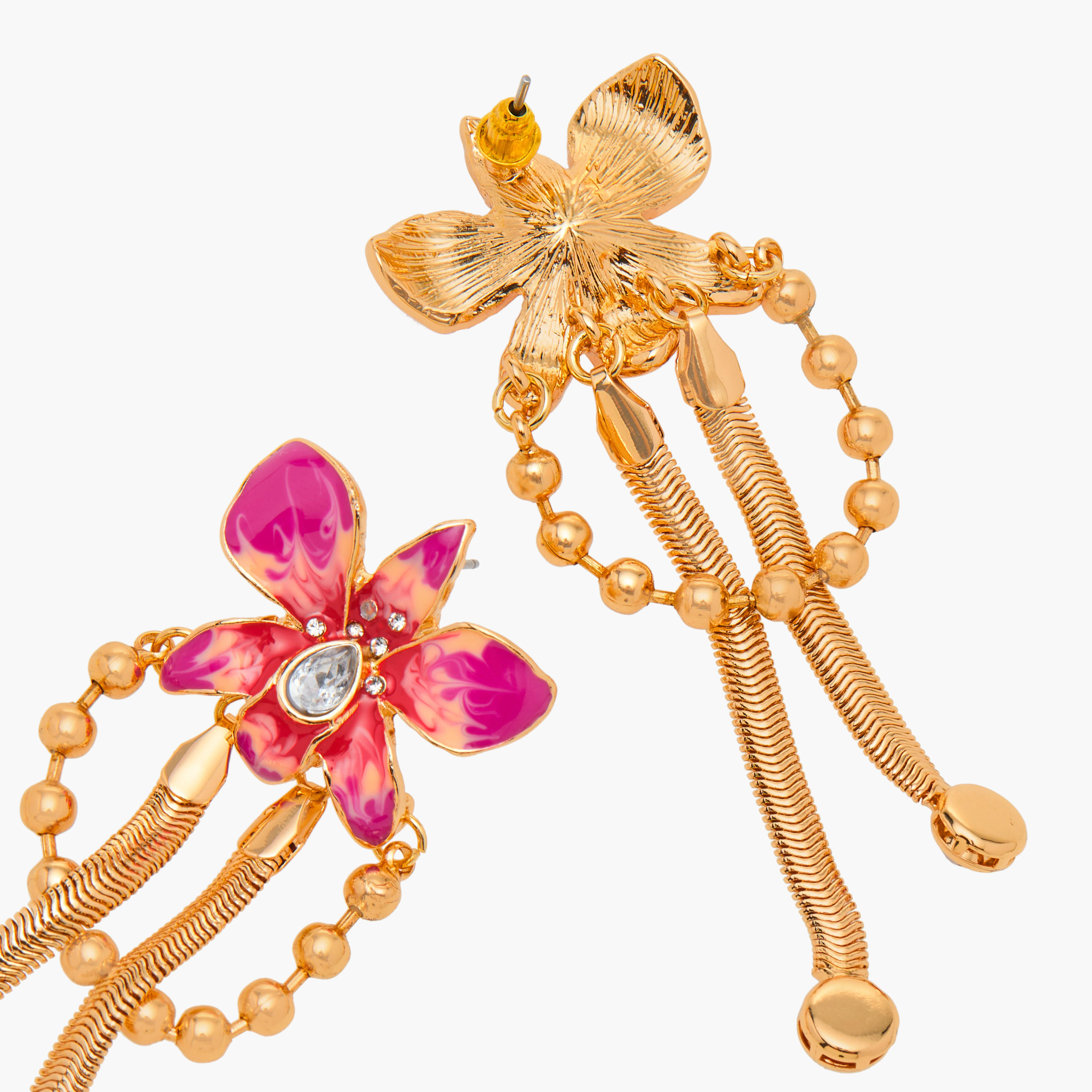 حلق متدلي بتزيينات زهرية وبمكبس إغلاق خلفي-women-watchesandjewellery-jewellery-earrings-image-4