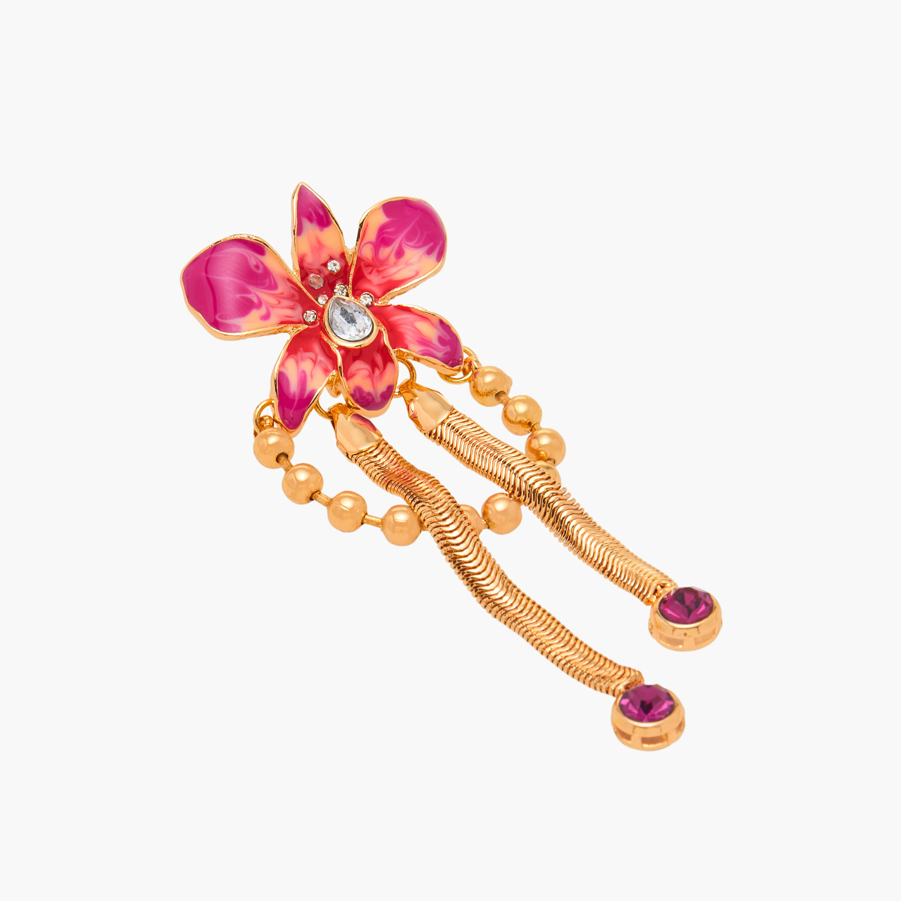 حلق متدلي بتزيينات زهرية وبمكبس إغلاق خلفي-women-watchesandjewellery-jewellery-earrings-image-5