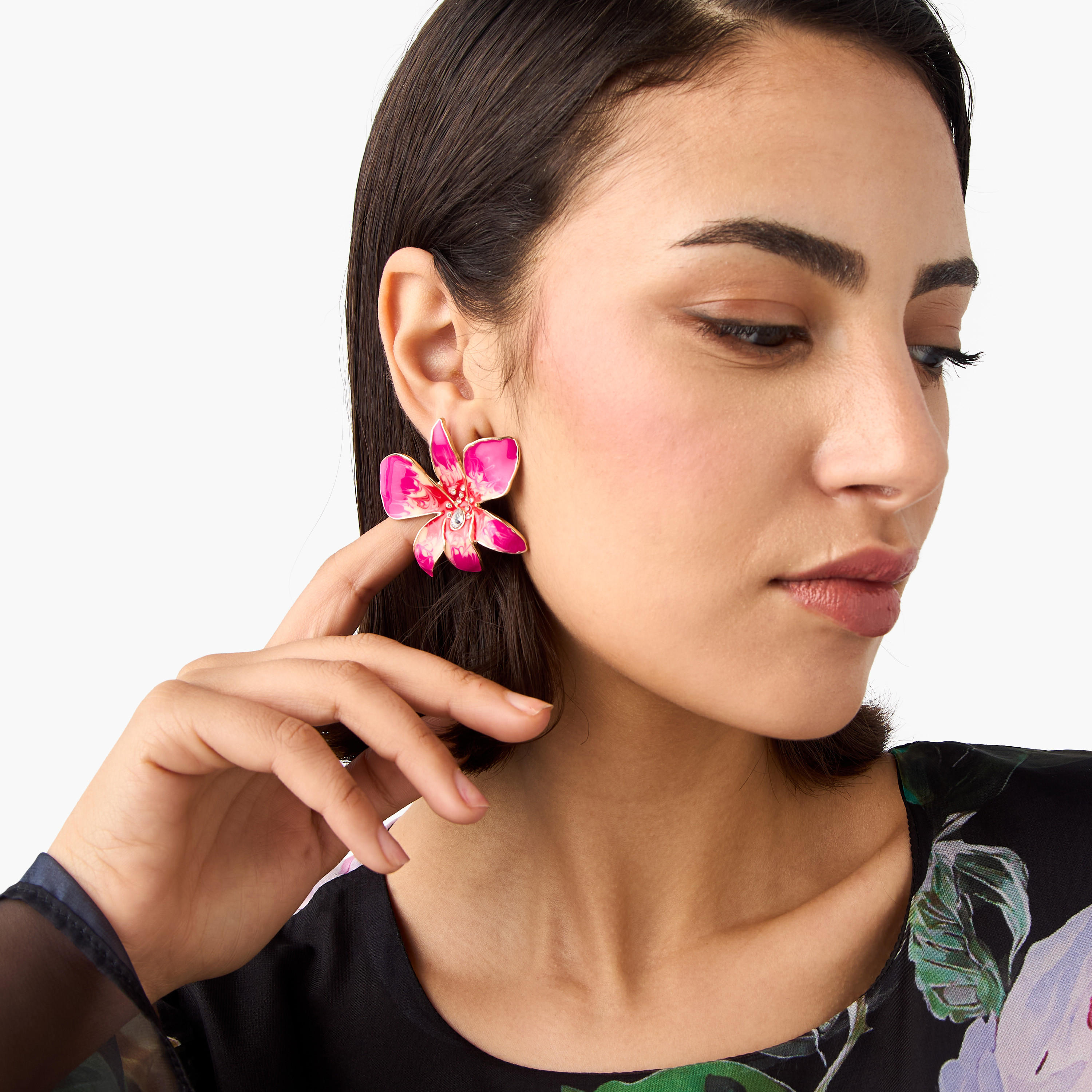 Floral Stud Earrings with Pushback Closure-women-watchesandjewellery-jewellery-earrings-image-2