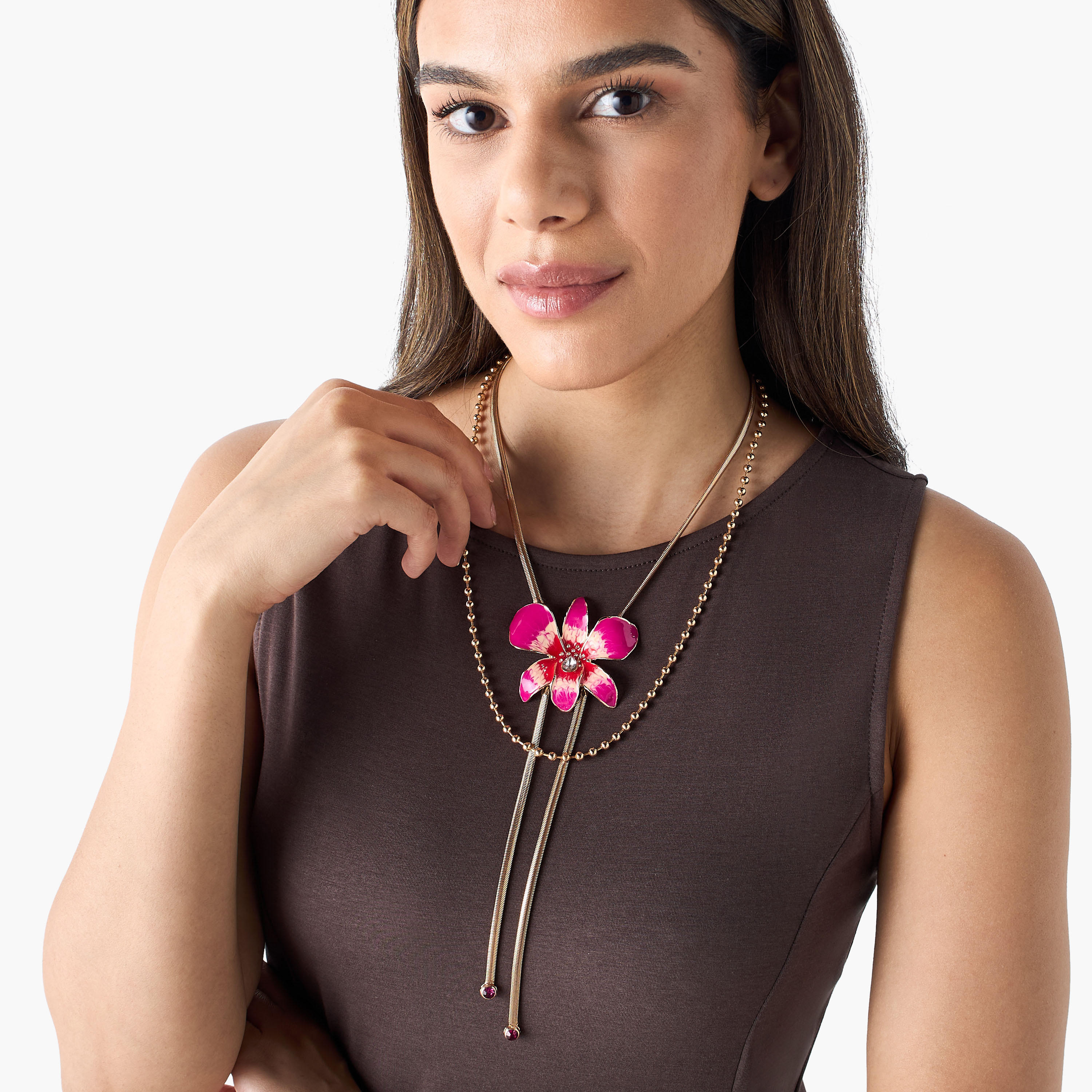 عقد متعدد الطبقات بدلاية زهرة مزيّنة ومشبك إغلاق-women-watchesandjewellery-jewellery-necklacesandpendants-image-2