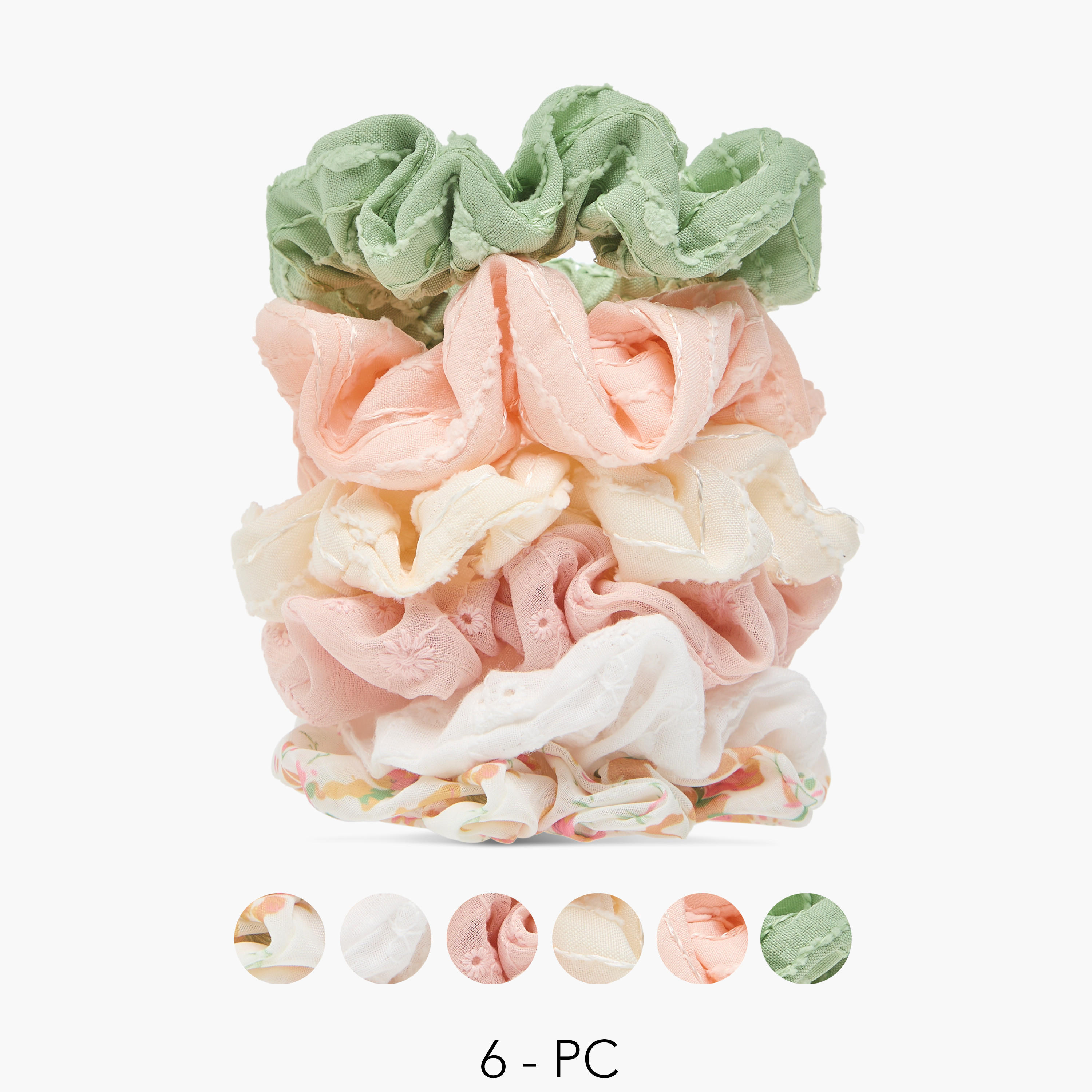 طقم ربطات شعر سكرانشي بارزة الملمس 6 قطع-women-hairaccessories-scrunchies-image-1