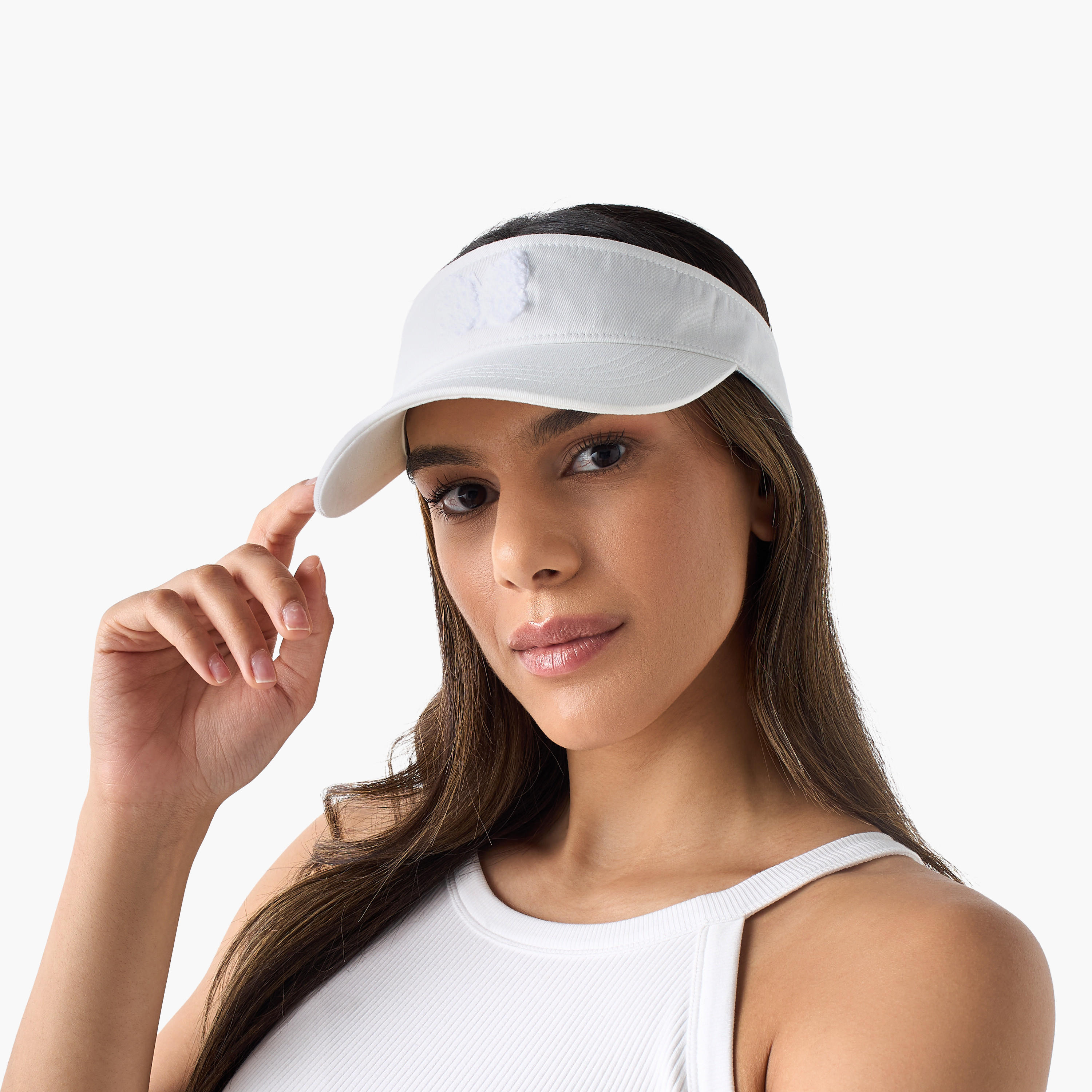 Textured Visor Cap with Elasticated Strap-women-clothingaccessories-capsandhats-image-2
