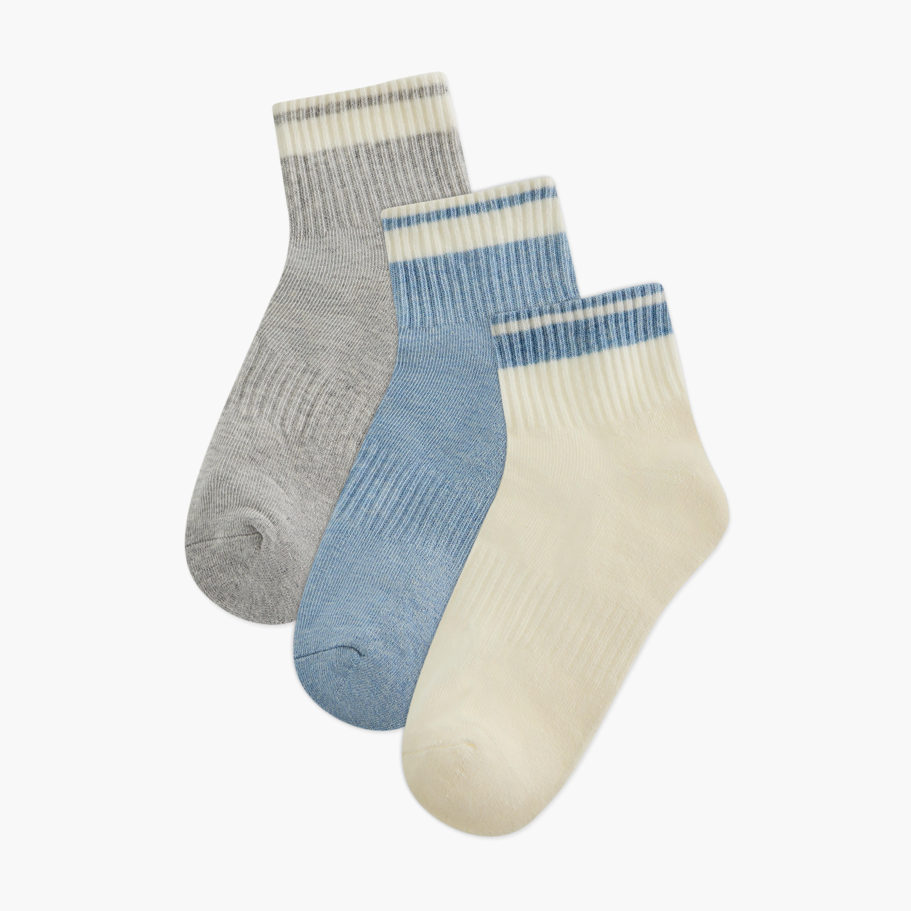 طقم جوارب مقلمة 3 أزواج بطول الكاحل -women-socksandstockings-image-1