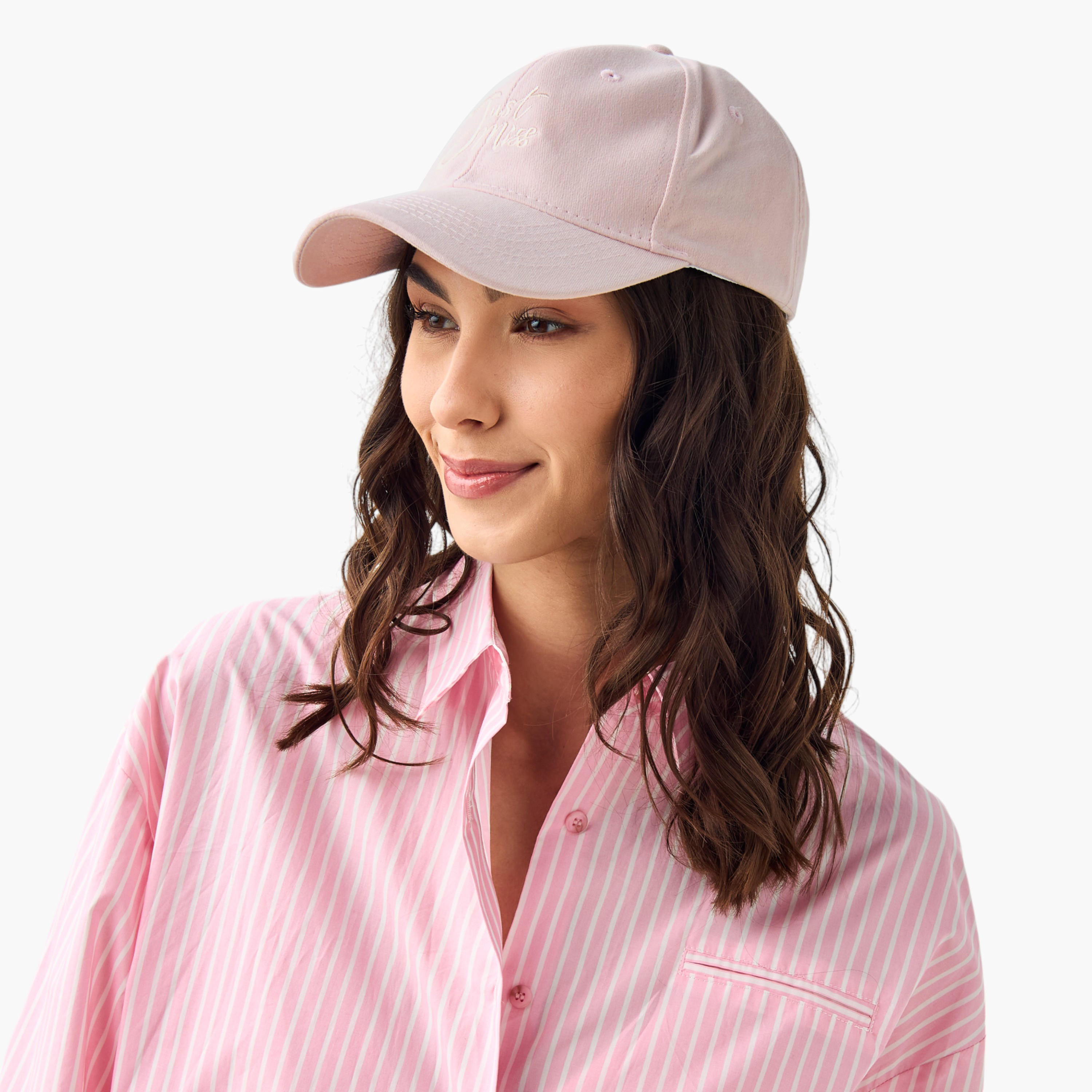 Embroidered Cap with Buckled Strap Closure-women-clothingaccessories-capsandhats-image-2
