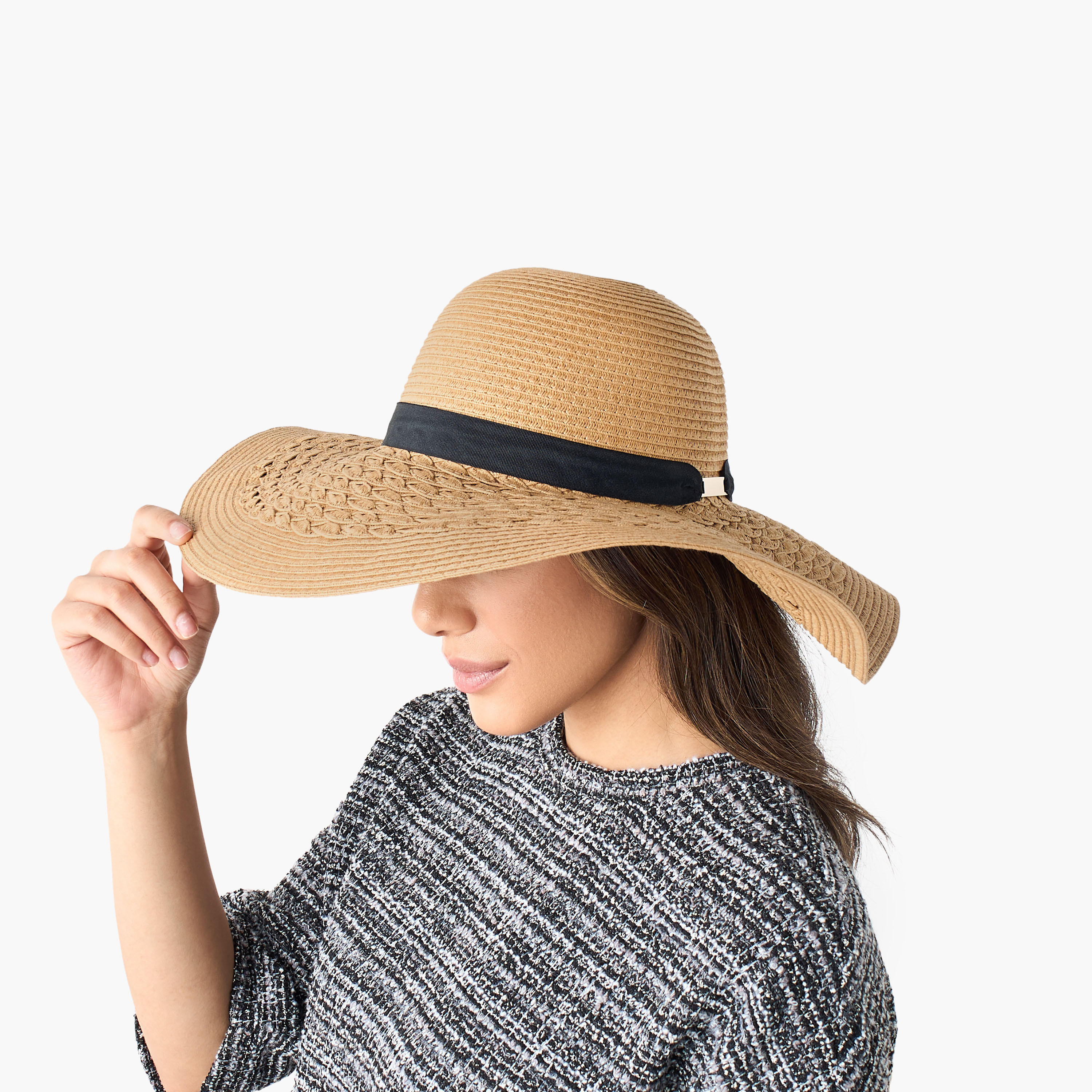 Textured Hat with Metal Accent-women-clothingaccessories-capsandhats-image-2