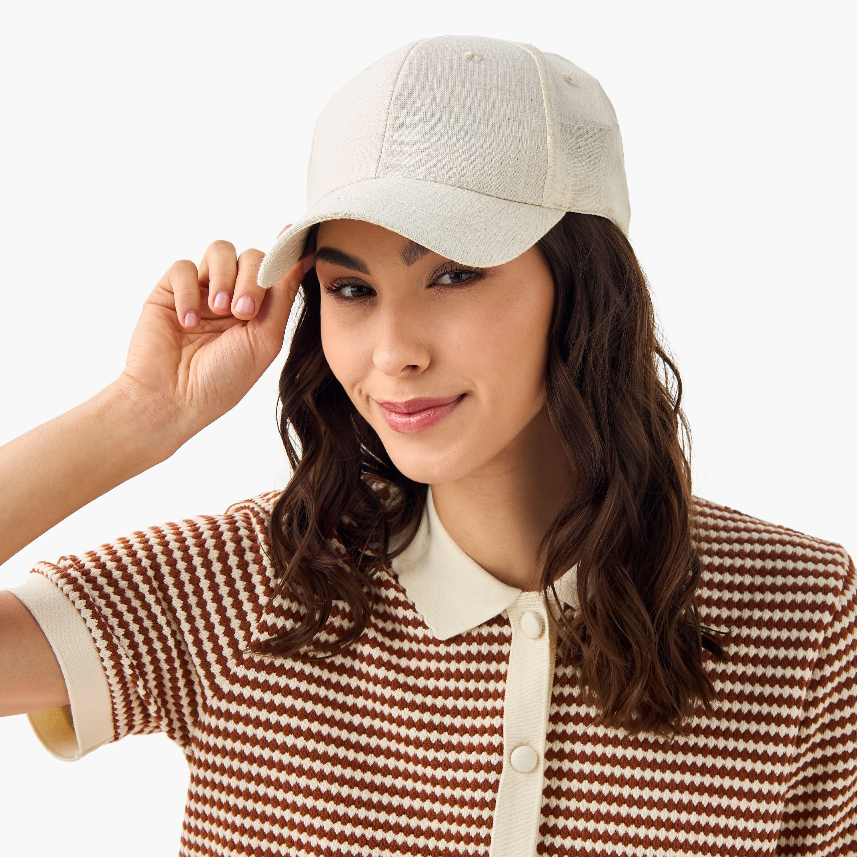 Textured Cap with Buckled Strap Closure-women-clothingaccessories-capsandhats-image-2