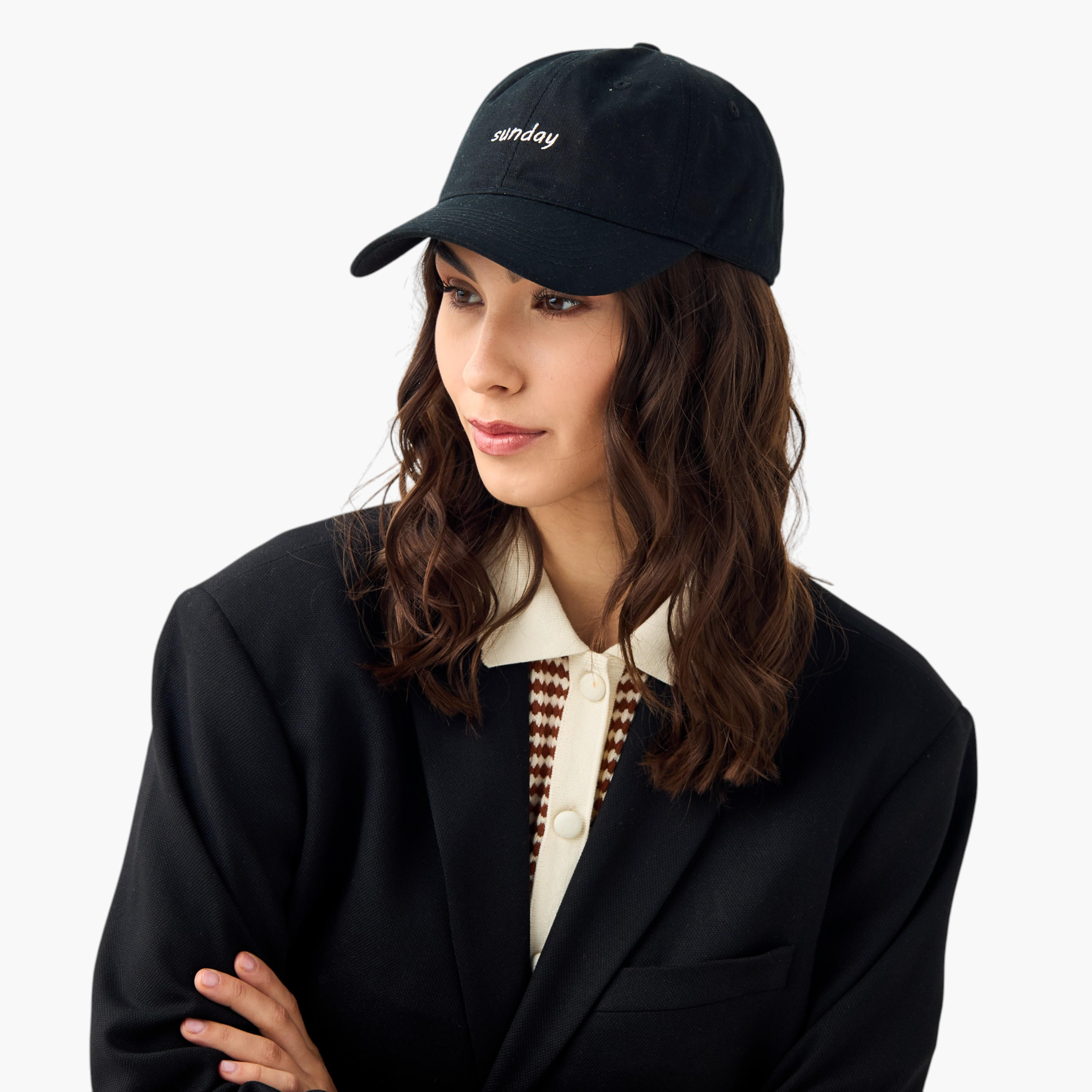Embroidered Cap with Buckled Strap Closure-women-clothingaccessories-capsandhats-image-2