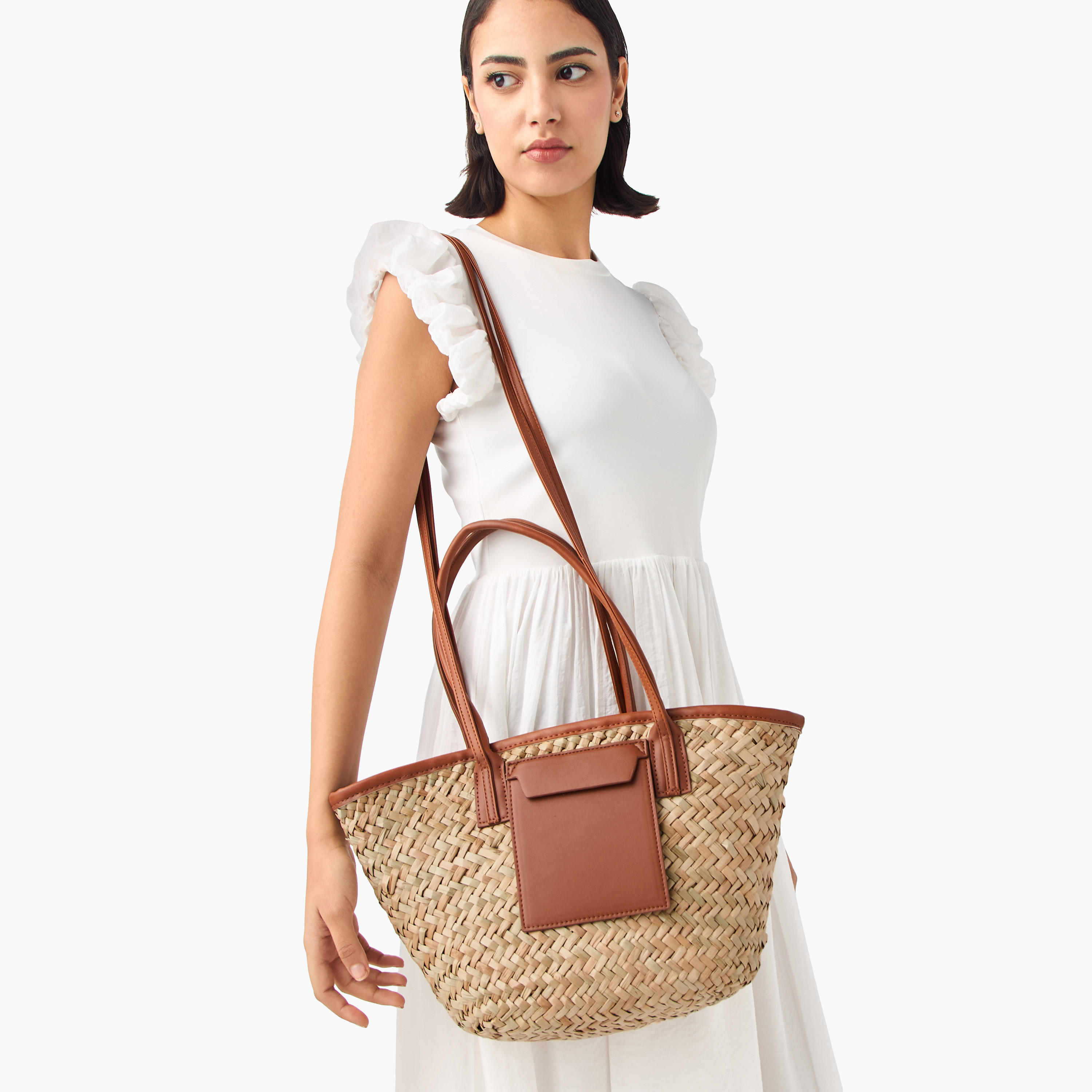 شنطة تسوق بملمس منسوج ومقابض وحزام-women-bagsandwallets-handbags-image-2