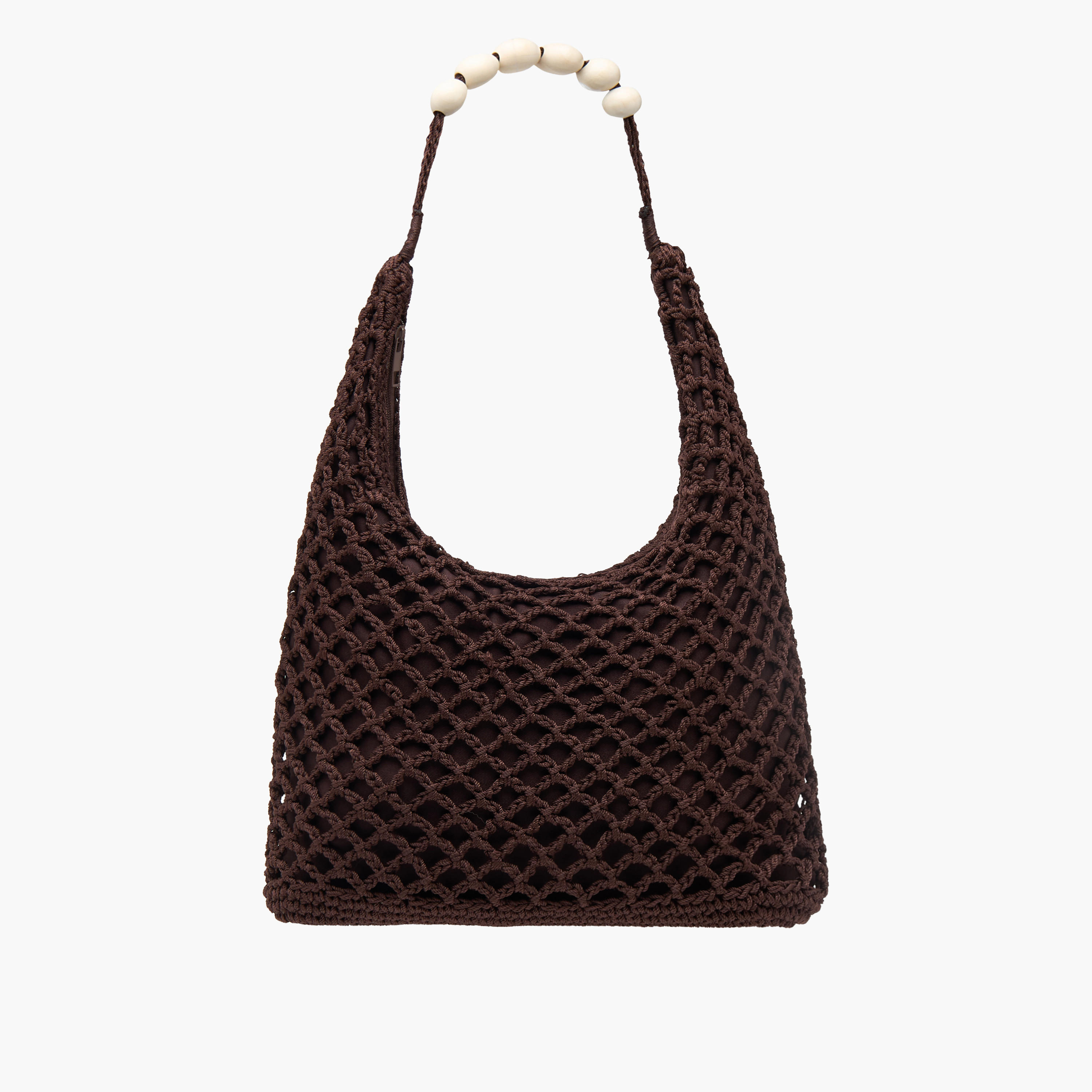 Crochet Tote Bag with Bead Detail and Zip Closure-women-bagsandwallets-handbags-image-1