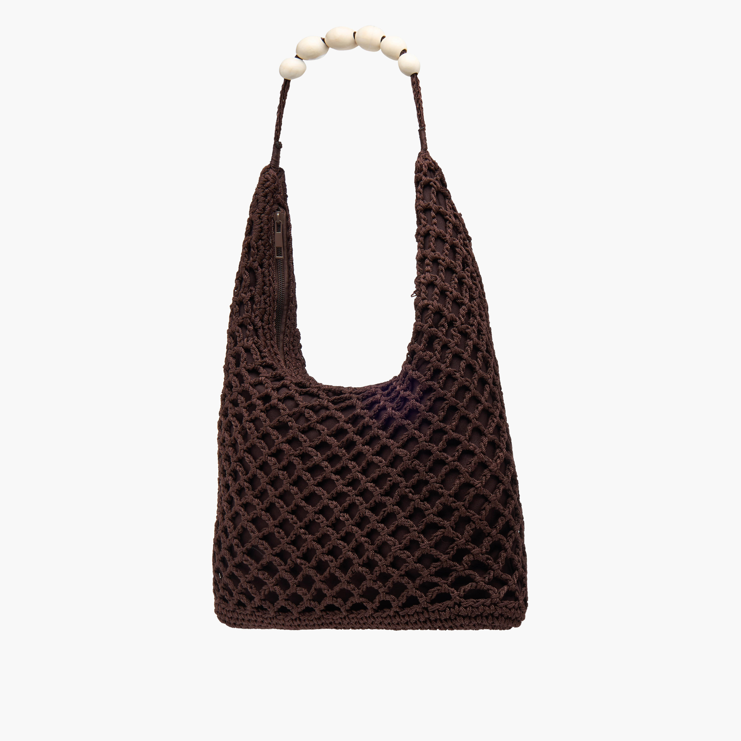 Crochet Tote Bag with Bead Detail and Zip Closure-women-bagsandwallets-handbags-image-3